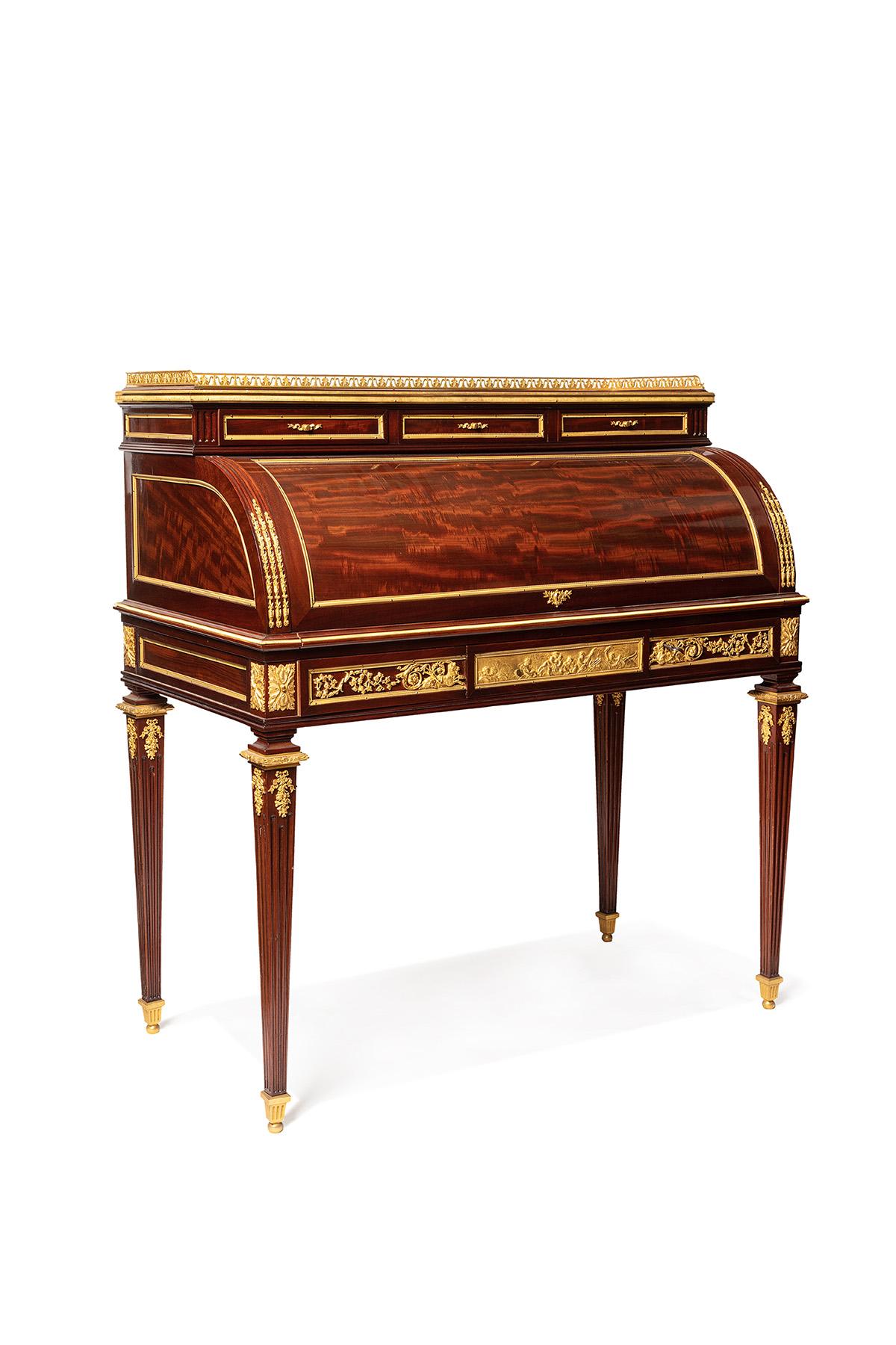 French Gilt Bronze Bureau a Cylindre by A.Chevrie For Sale