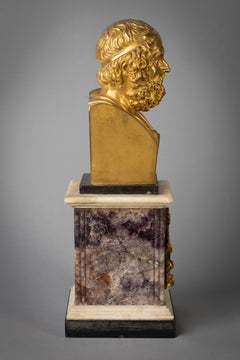 Gilt Bronze Bust of Homer on a Regency Ormolu Mounted Blue John Pedestal