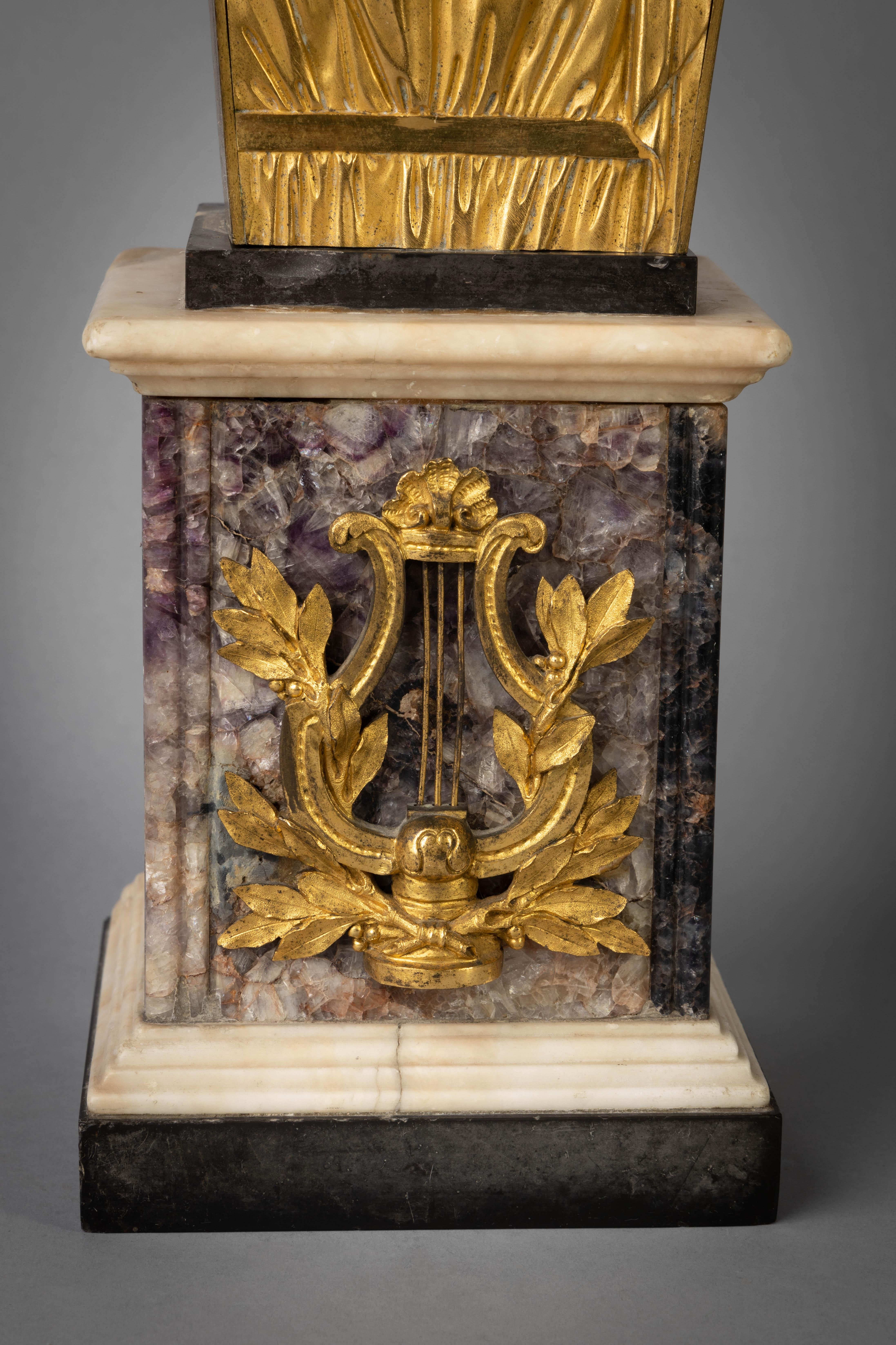 Gilt Bronze Bust of Homer on a Regency Ormolu Mounted Blue John Pedestal In Good Condition For Sale In New York, NY
