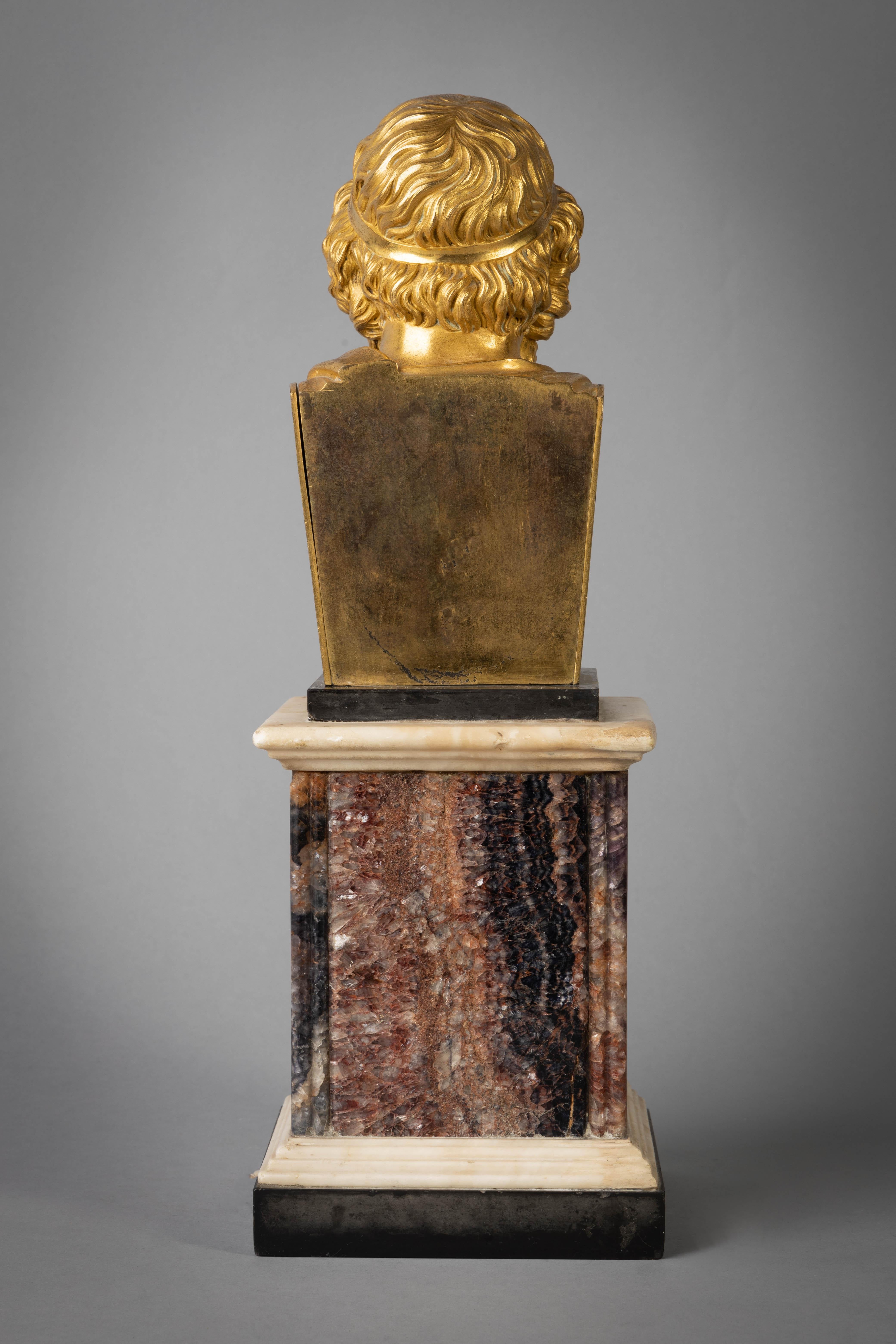 Gilt Bronze Bust of Homer on a Regency Ormolu Mounted Blue John Pedestal For Sale 2