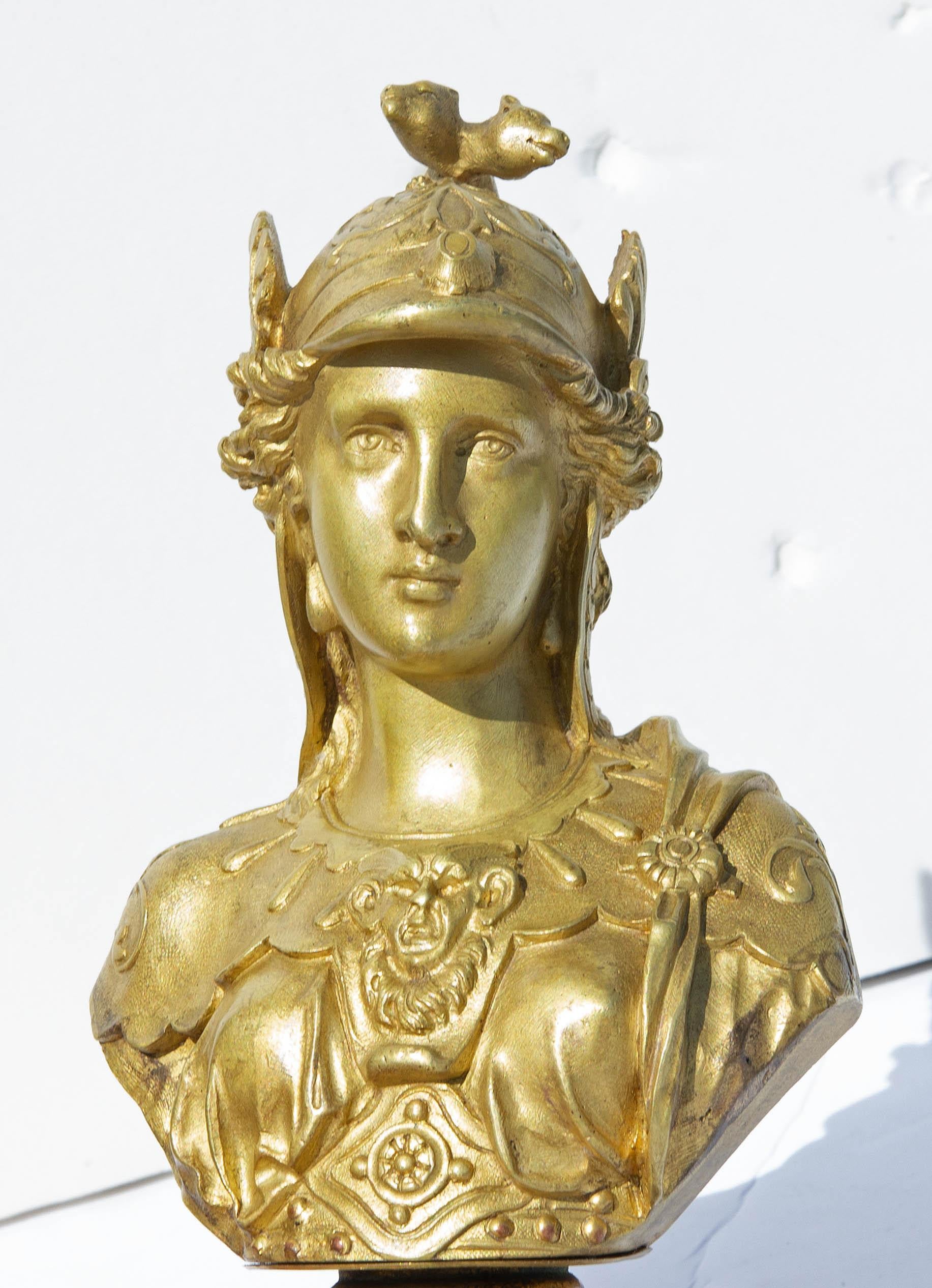 Antique French gilt bronze bust of Joan of Arc.