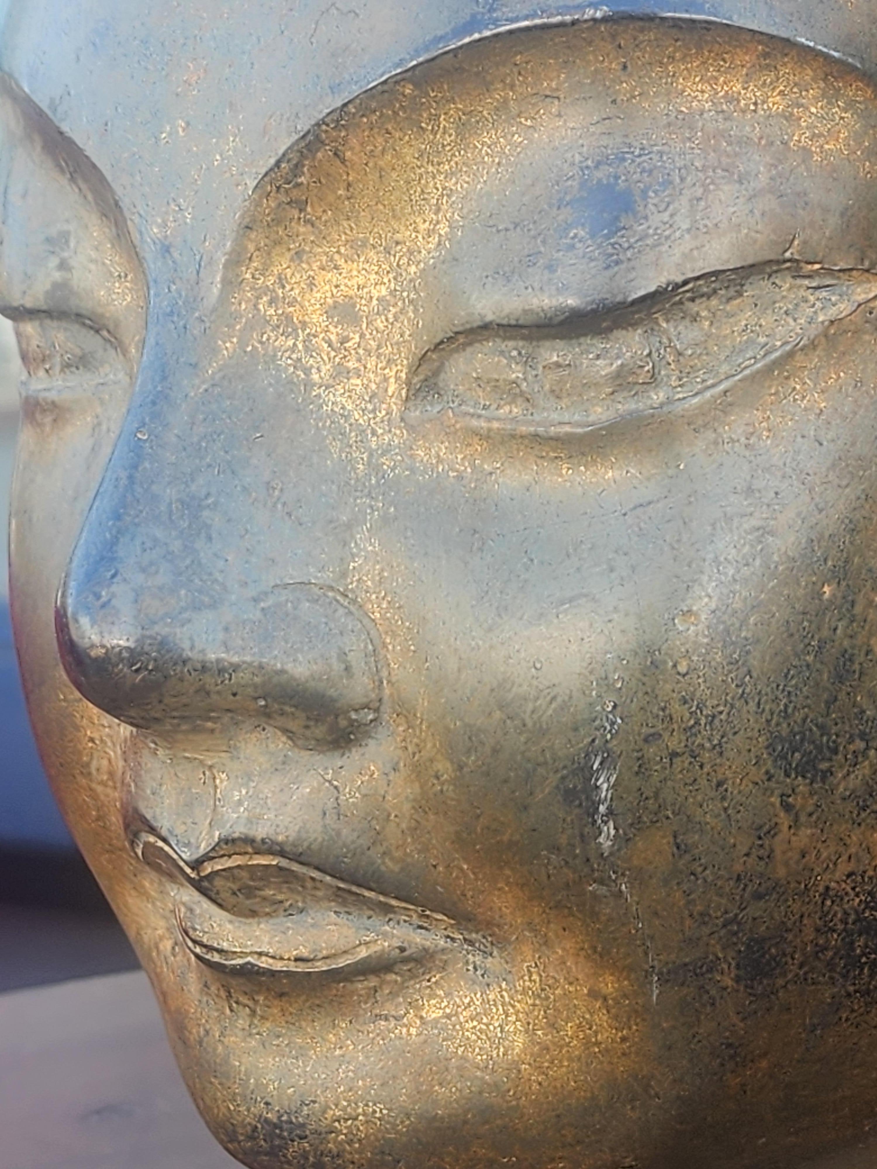 Gilt Bronze Bust of Shakyamuni Buddha In Distressed Condition For Sale In Kilmarnock, VA