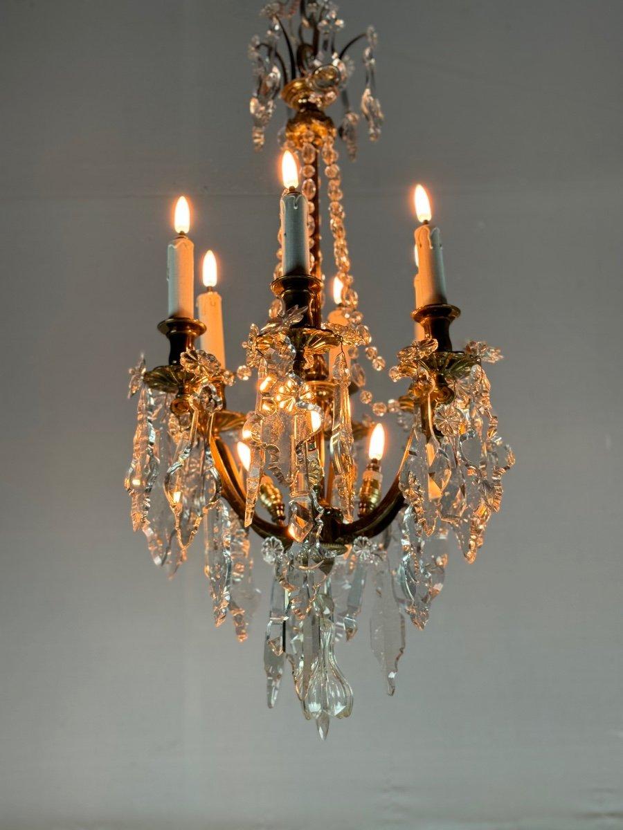 Louis XV Gilt Bronze Cage Chandelier With Cut Crystal Pendants Circa 1900 For Sale