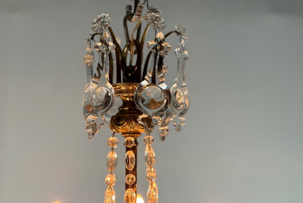 20th Century Gilt Bronze Cage Chandelier With Cut Crystal Pendants Circa 1900 For Sale