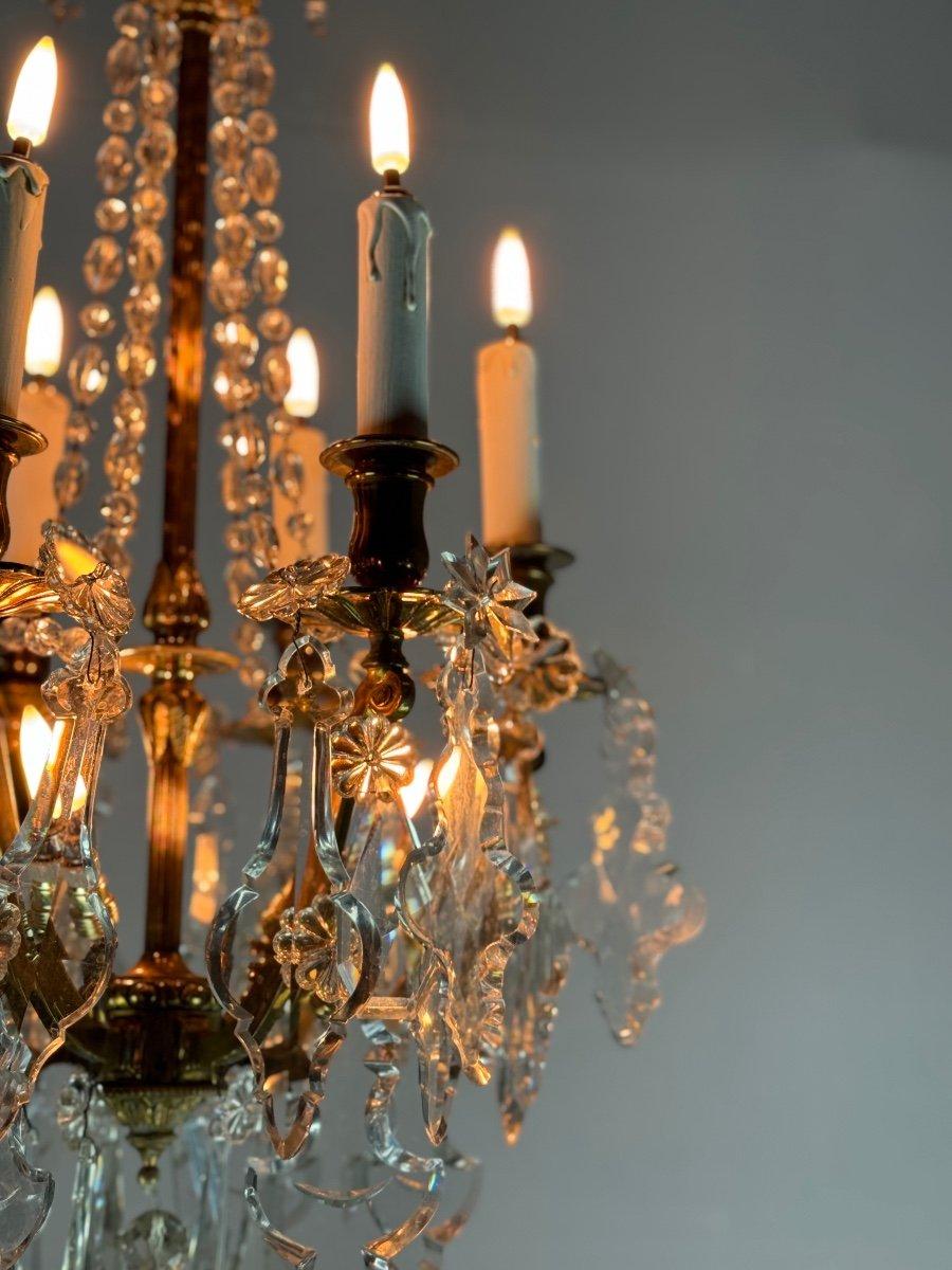 Metal Gilt Bronze Cage Chandelier With Cut Crystal Pendants Circa 1900 For Sale