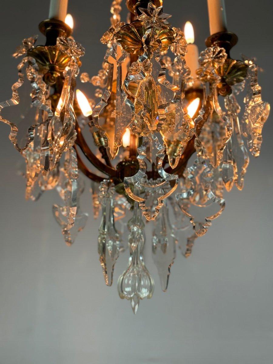 Gilt Bronze Cage Chandelier With Cut Crystal Pendants Circa 1900 For Sale 1