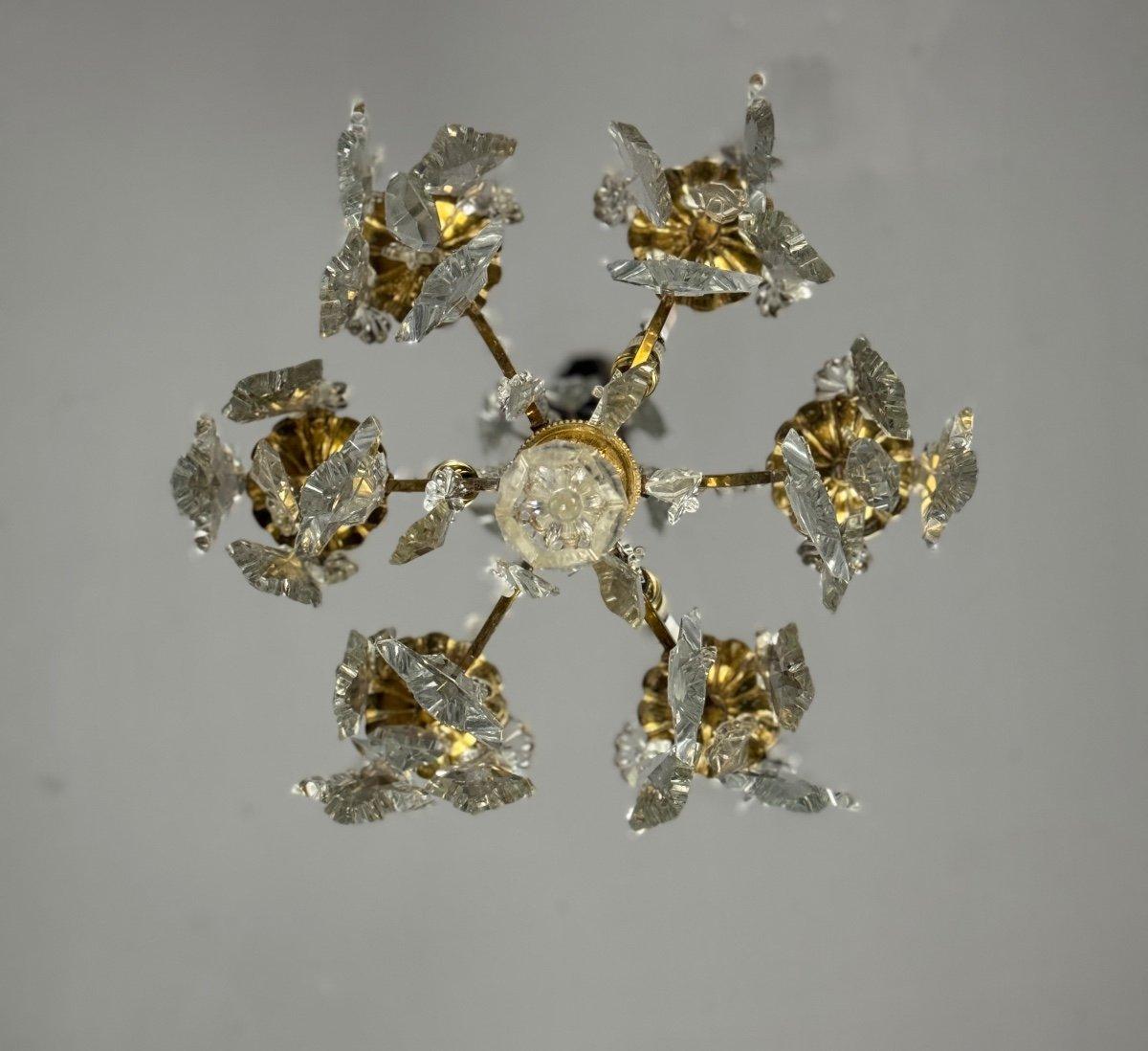 Gilt Bronze Cage Chandelier With Cut Crystal Pendants Circa 1900 For Sale 2