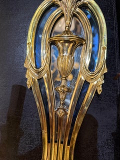 1920 Caldwell Bronze Sconces with Mirror and Cobalt Glass