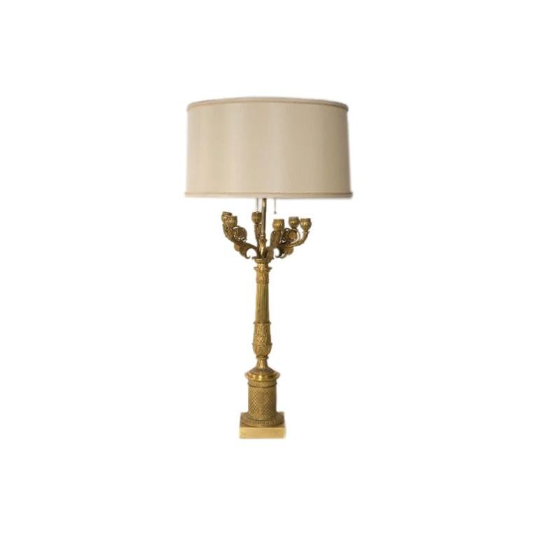 Gilt Bronze Candelabrum Lamp For Sale