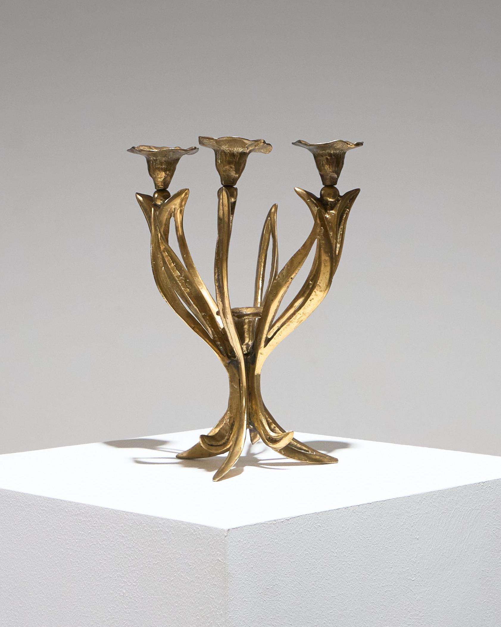 Unknown Gilt Bronze Candlestick Art Nouveau Style, 1960s For Sale