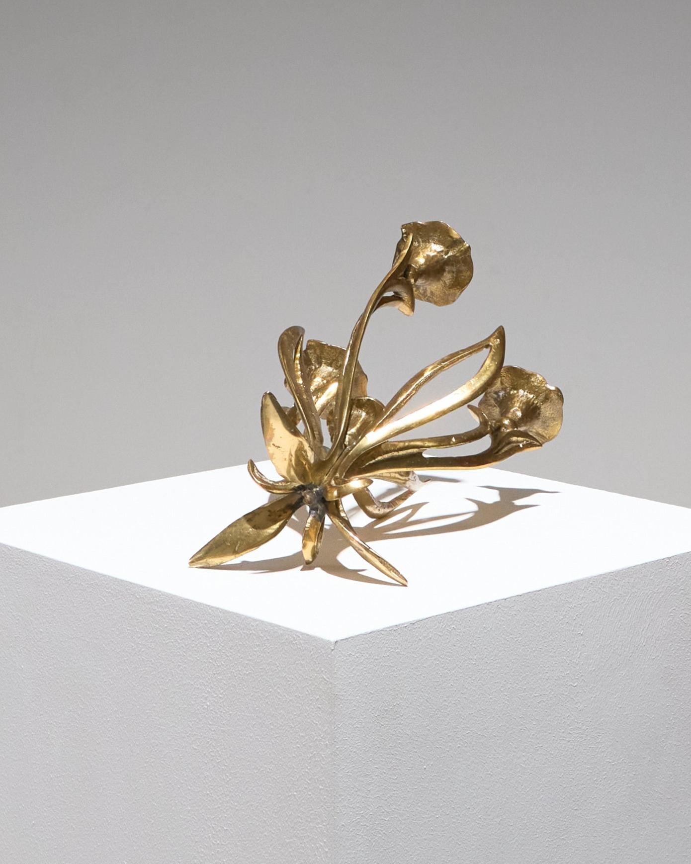 Gilt Bronze Candlestick Art Nouveau Style, 1960s In Good Condition For Sale In PARIS, FR