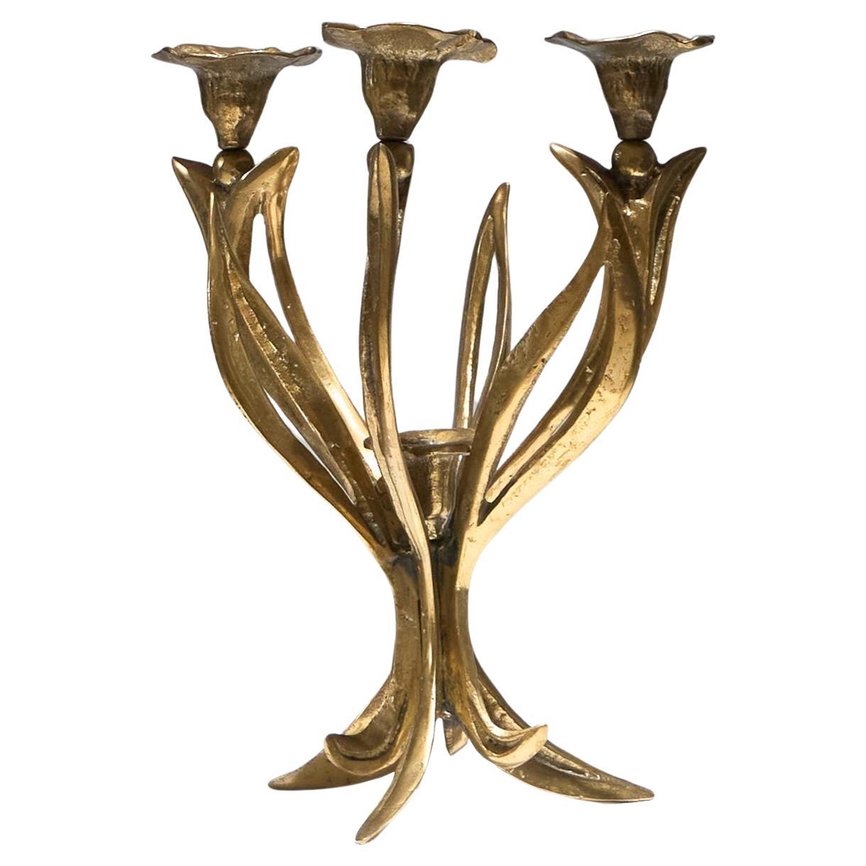 Gilt Bronze Candlestick Art Nouveau Style, 1960s For Sale