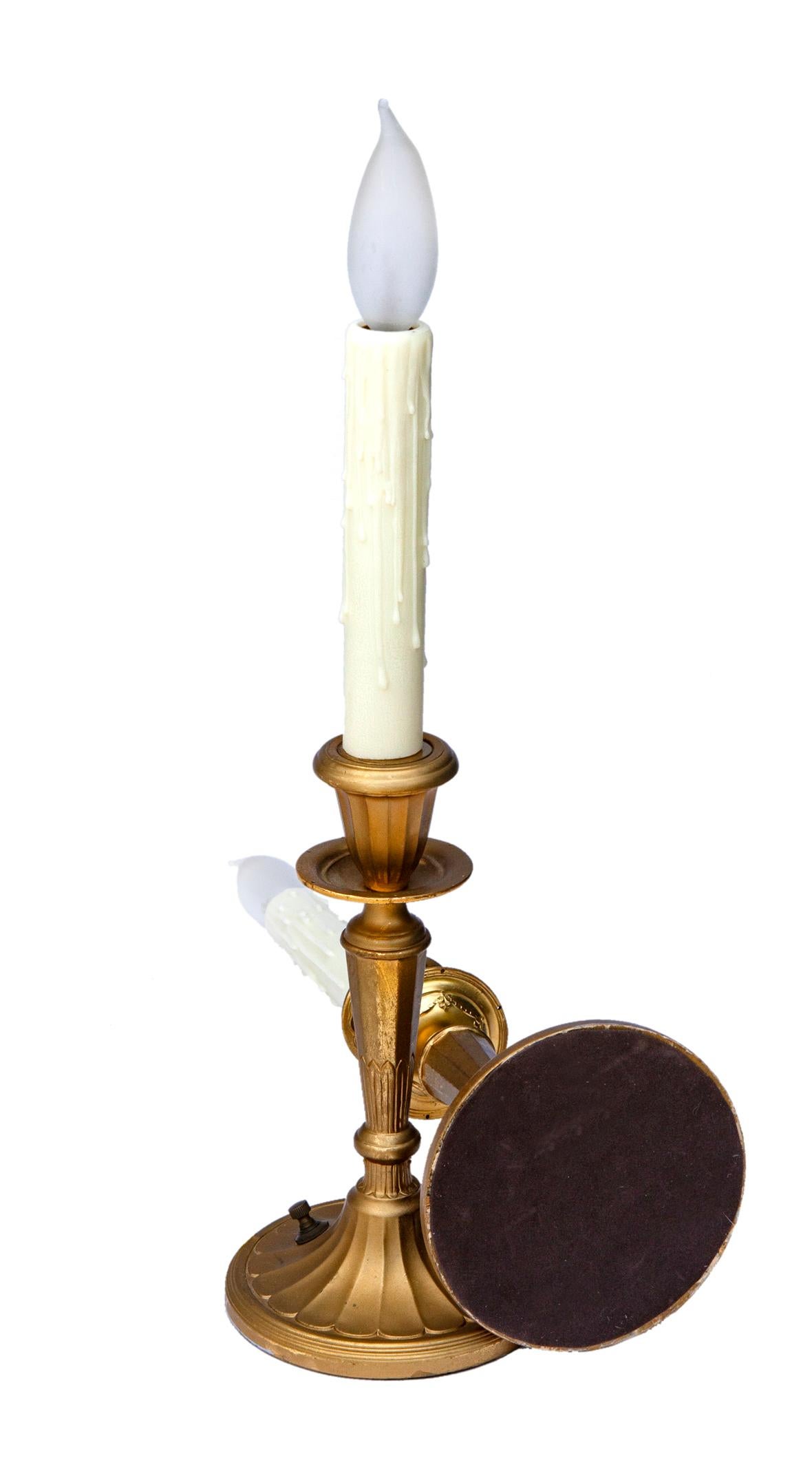 Art Deco Gilt Bronze Candlestick Lamps, a Pair For Sale