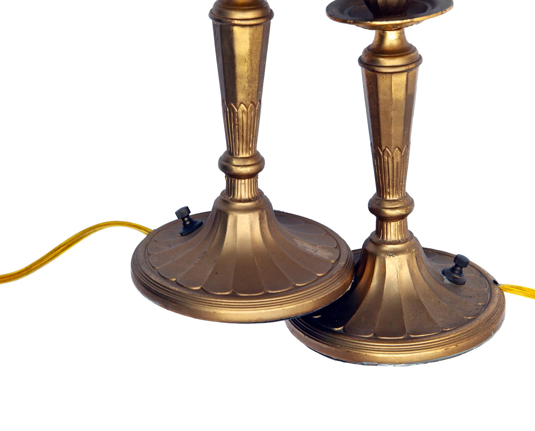 20th Century Gilt Bronze Candlestick Lamps, a Pair For Sale