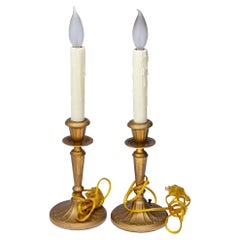 Antique Gilt Bronze Candlestick Lamps, a Pair
