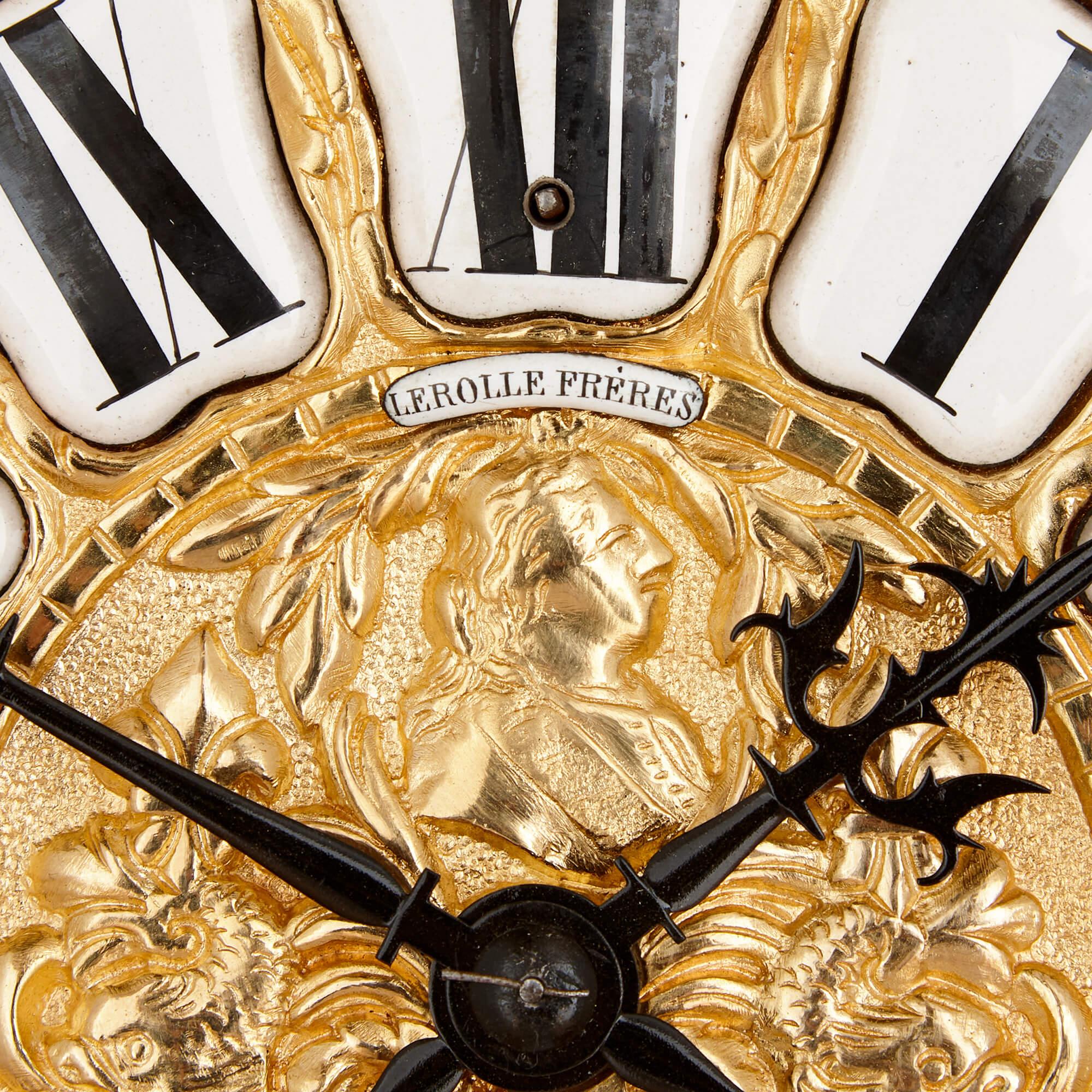 Gilt-Bronze Cartel Clock and Barometer Set by Lerolle Frères In Good Condition For Sale In London, GB