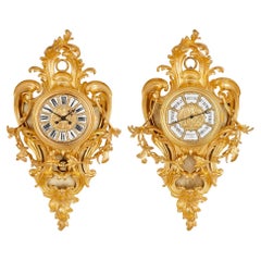 Antique Gilt-Bronze Cartel Clock and Barometer Set by Lerolle Frères