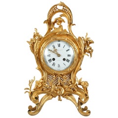 Gilt Bronze Cartel Clock in Louis XV Style, Signed Eugène Bagues