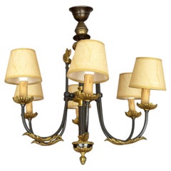 Vergoldete Bronze-Deckenleuchte, sechsarmig, hängend 1900er