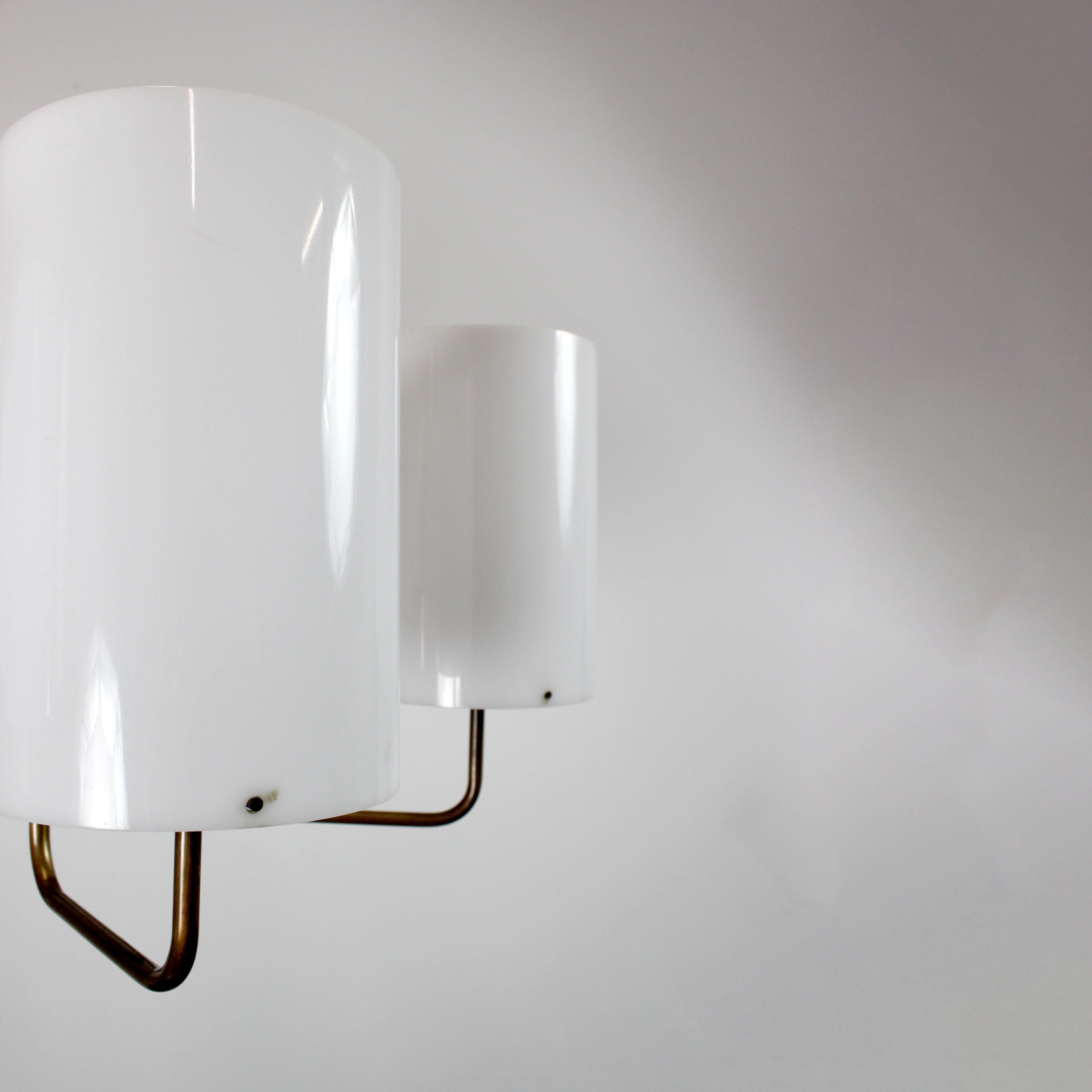 Gilt bronze ceiling lamp with white methacrylate shades - Spain - c. 1970 For Sale 4