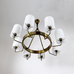 Gilt bronze ceiling lamp with white methacrylate shades - Spain - c. 1970
