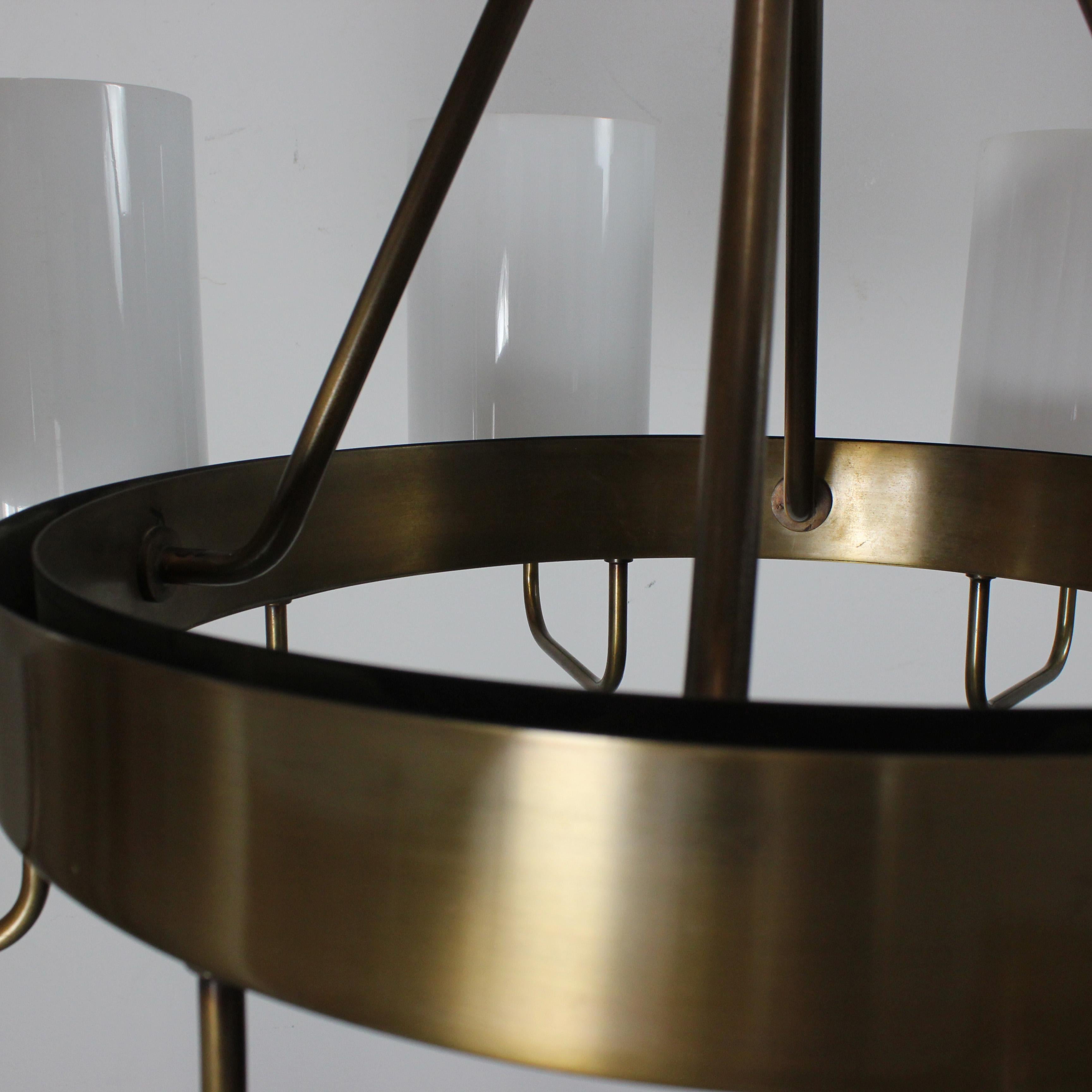 Spanish Gilt bronze ceiling lamp with white methacrylate shades - Spain - c. 1970 For Sale