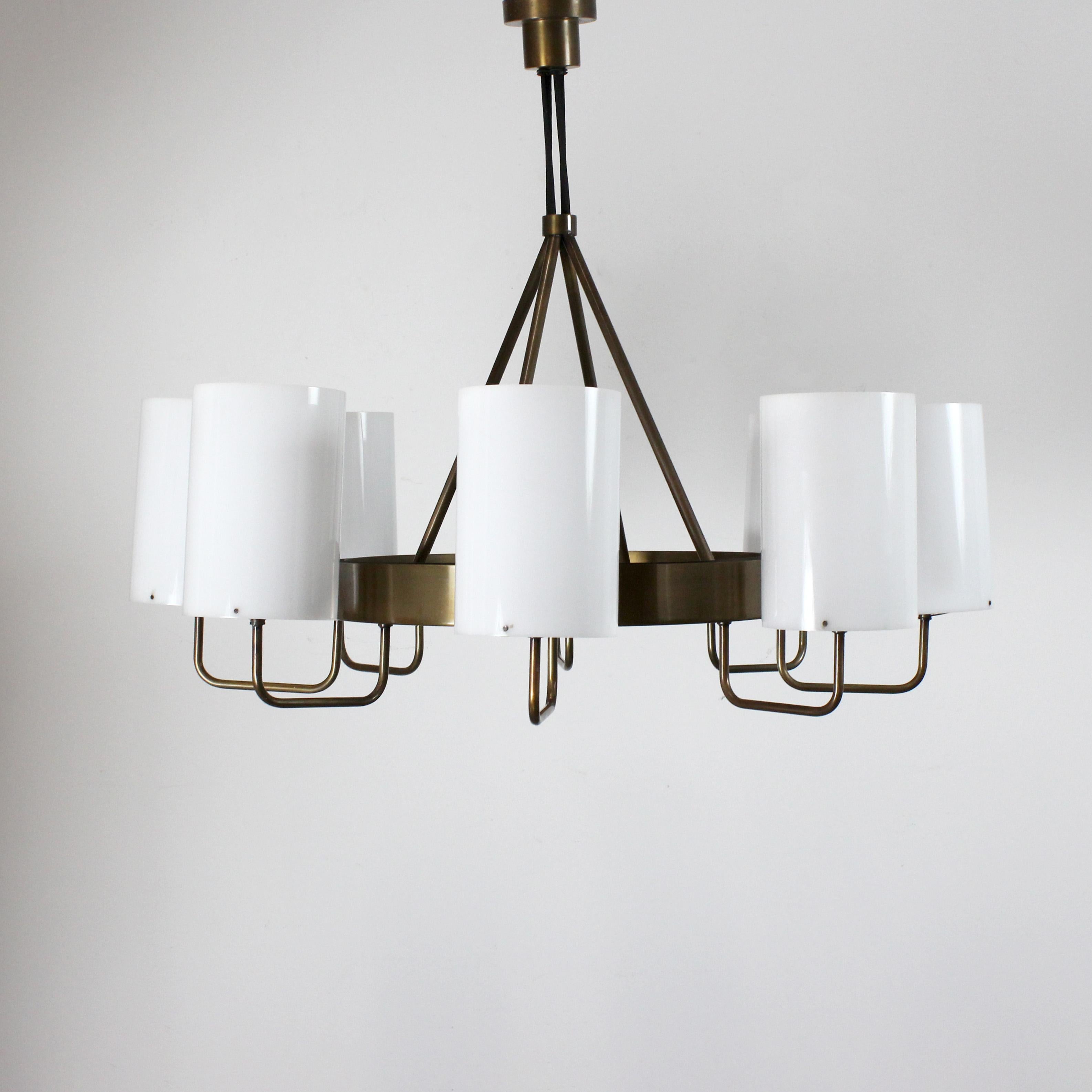 Bronze Gilt bronze ceiling lamp with white methacrylate shades - Spain - c. 1970 For Sale