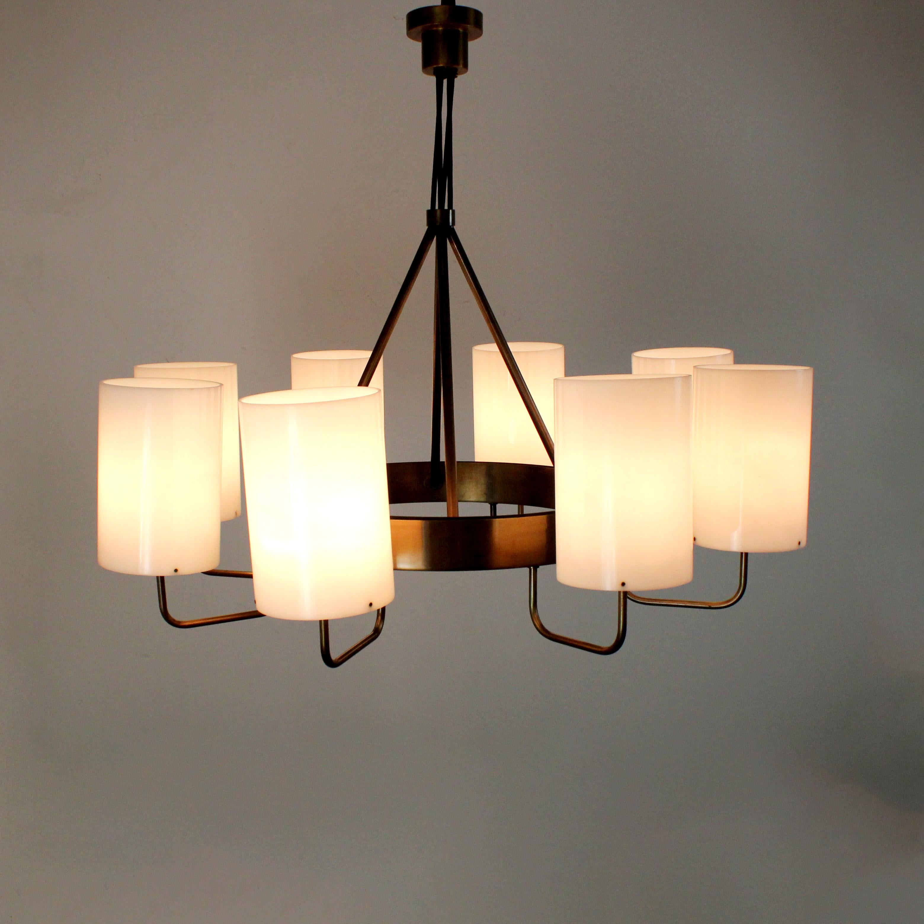 Gilt bronze ceiling lamp with white methacrylate shades - Spain - c. 1970 For Sale 3