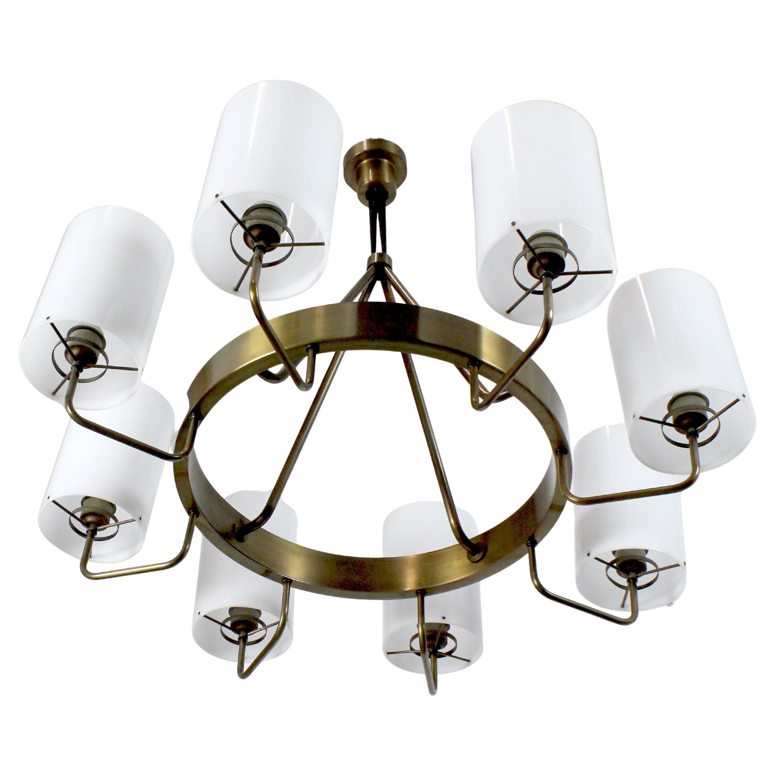 Gilt bronze ceiling lamp with white methacrylate shades - Spain - c. 1970 For Sale