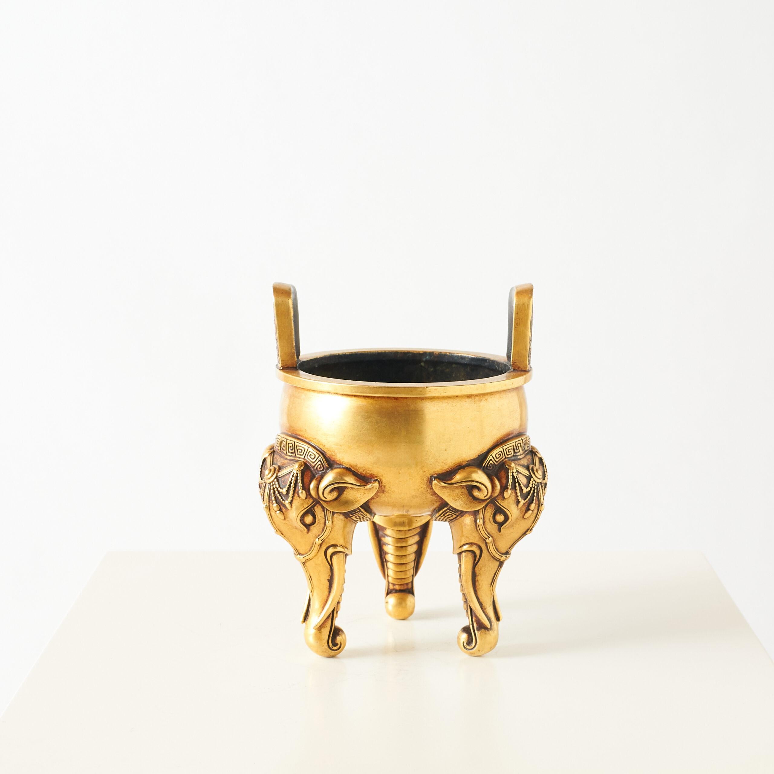 Chinese Gilt Bronze Censer with Elephant-Form Legs For Sale