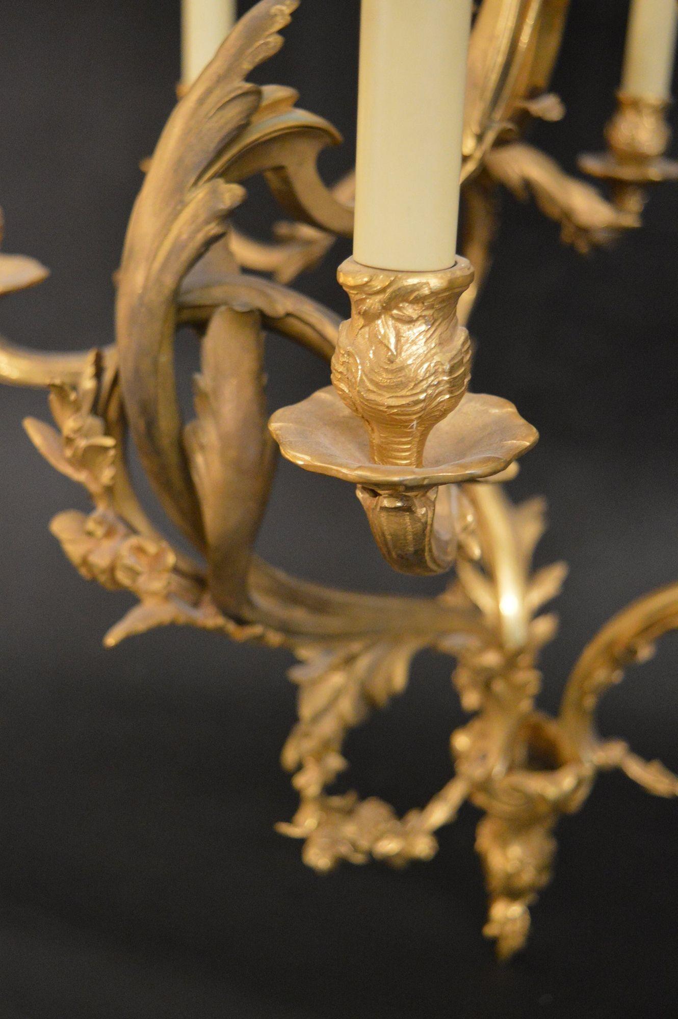 Gilt Bronze Chandelier In Excellent Condition For Sale In Los Angeles, CA