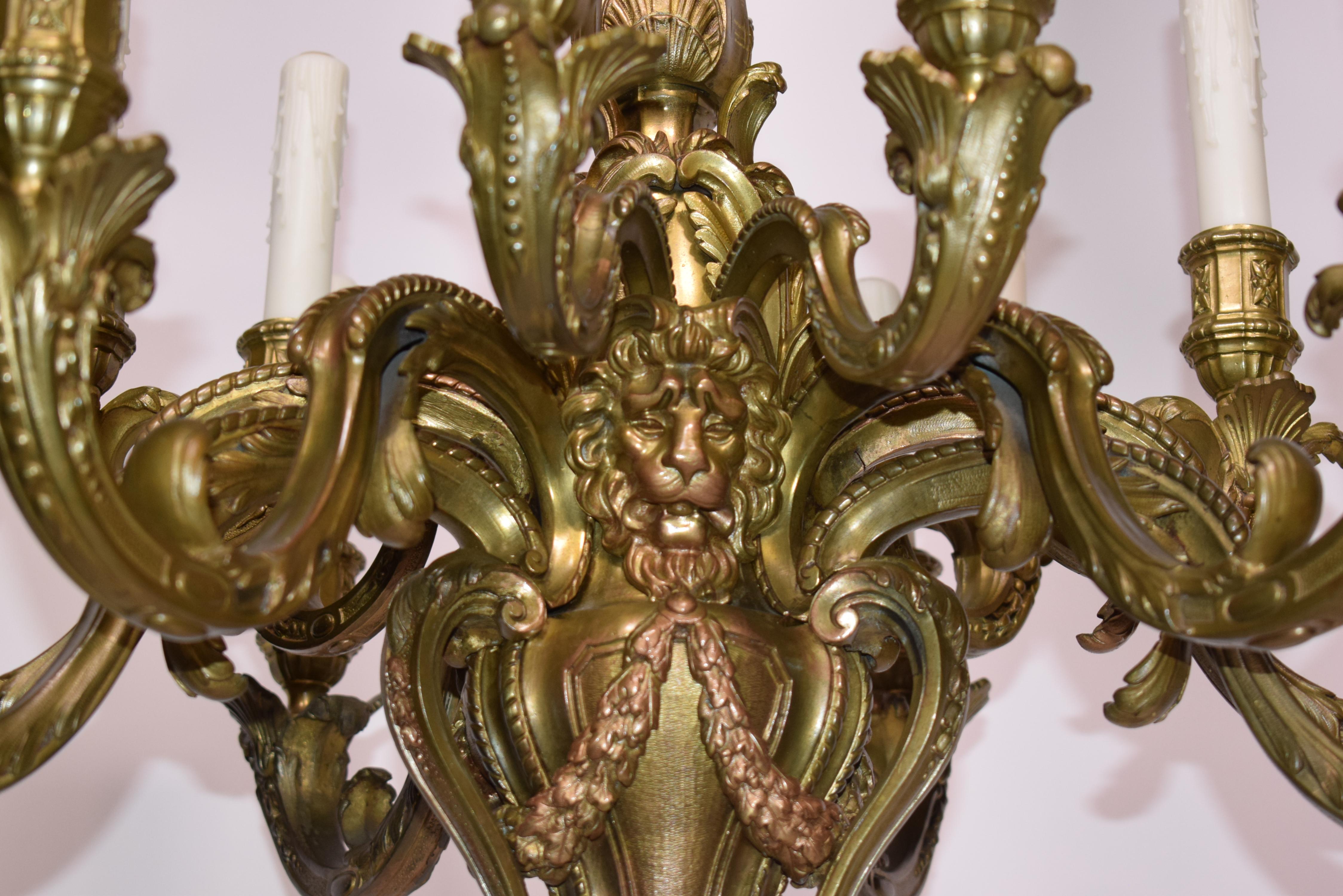 Gilt Bronze Chandelier In Good Condition For Sale In Atlanta, GA