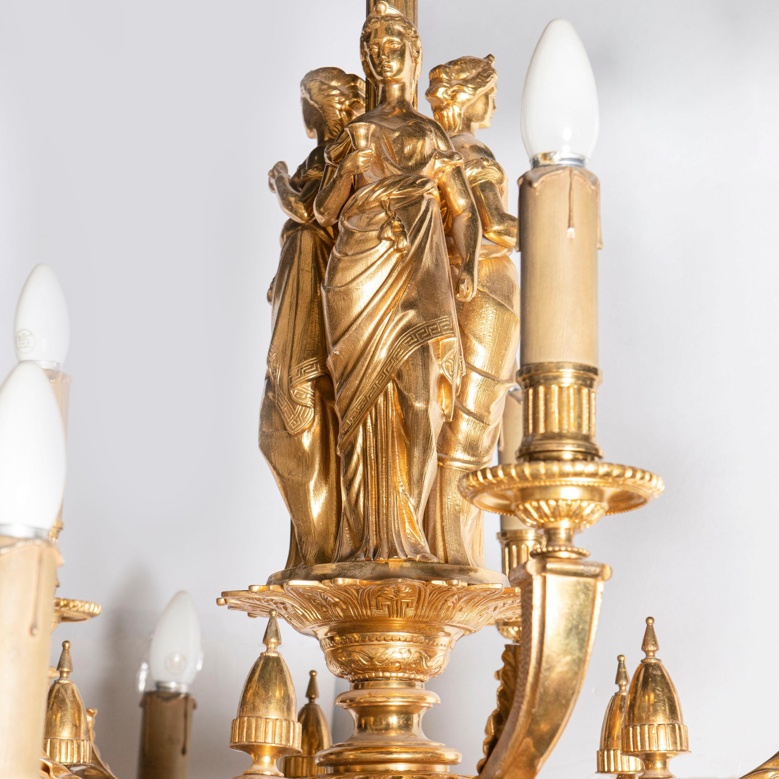 Empire Gilt bronze chandelier. France, late 19th century. For Sale