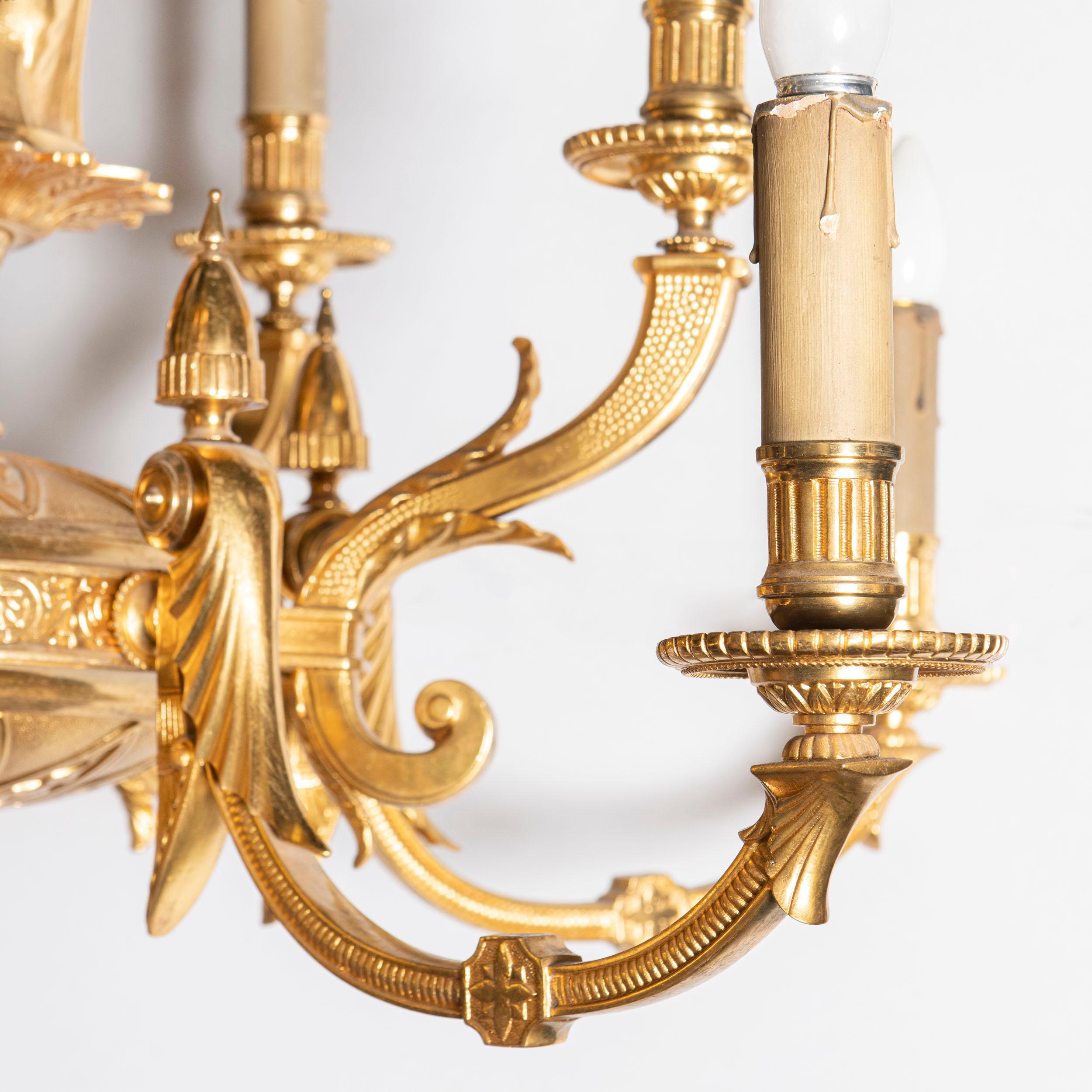 French Gilt bronze chandelier. France, late 19th century. For Sale