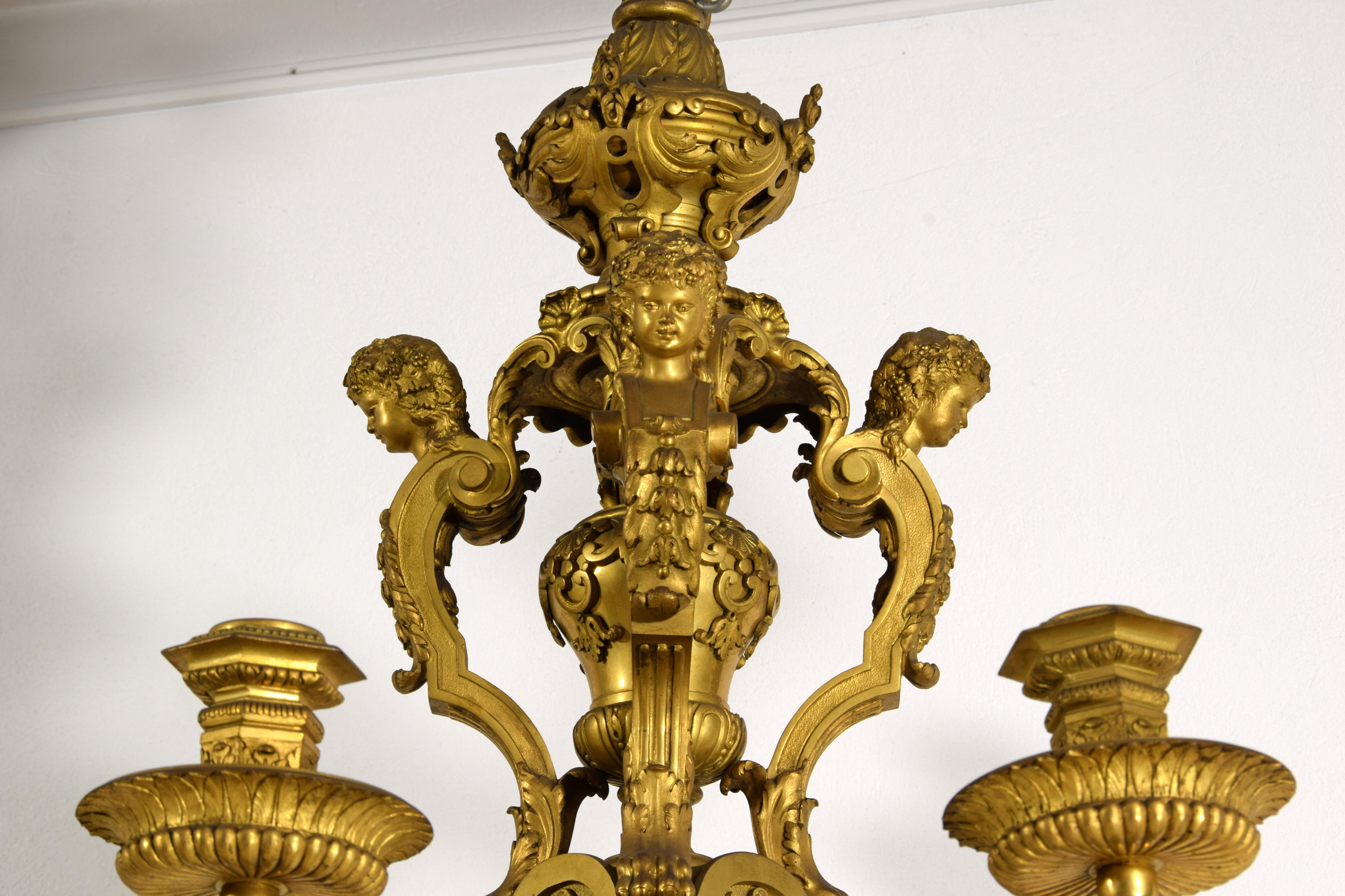 Araña de Bronce Dorado, Francia, Estilo Régence, Segunda Mitad del Siglo XIX en venta 7