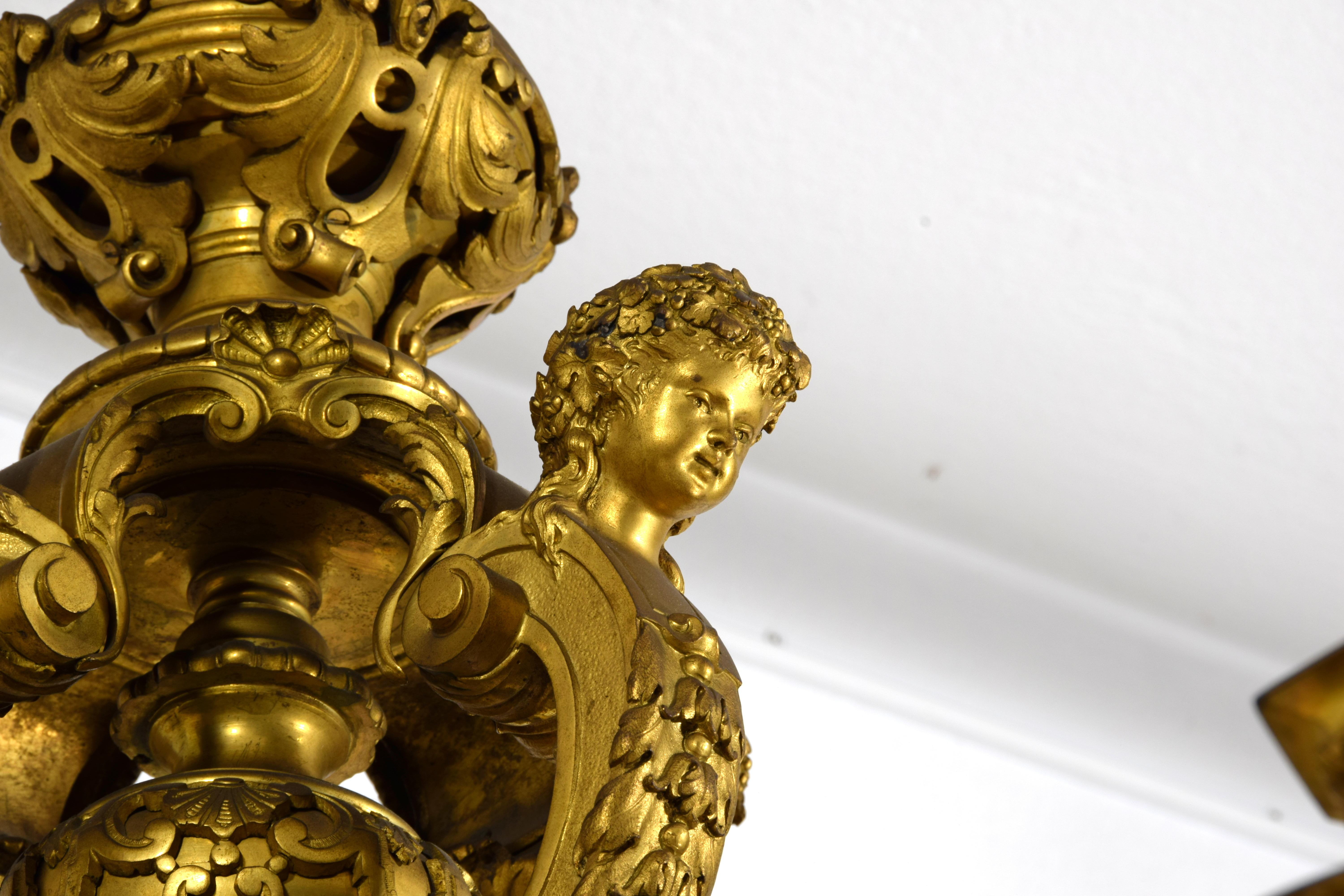 Araña de Bronce Dorado, Francia, Estilo Régence, Segunda Mitad del Siglo XIX en venta 8