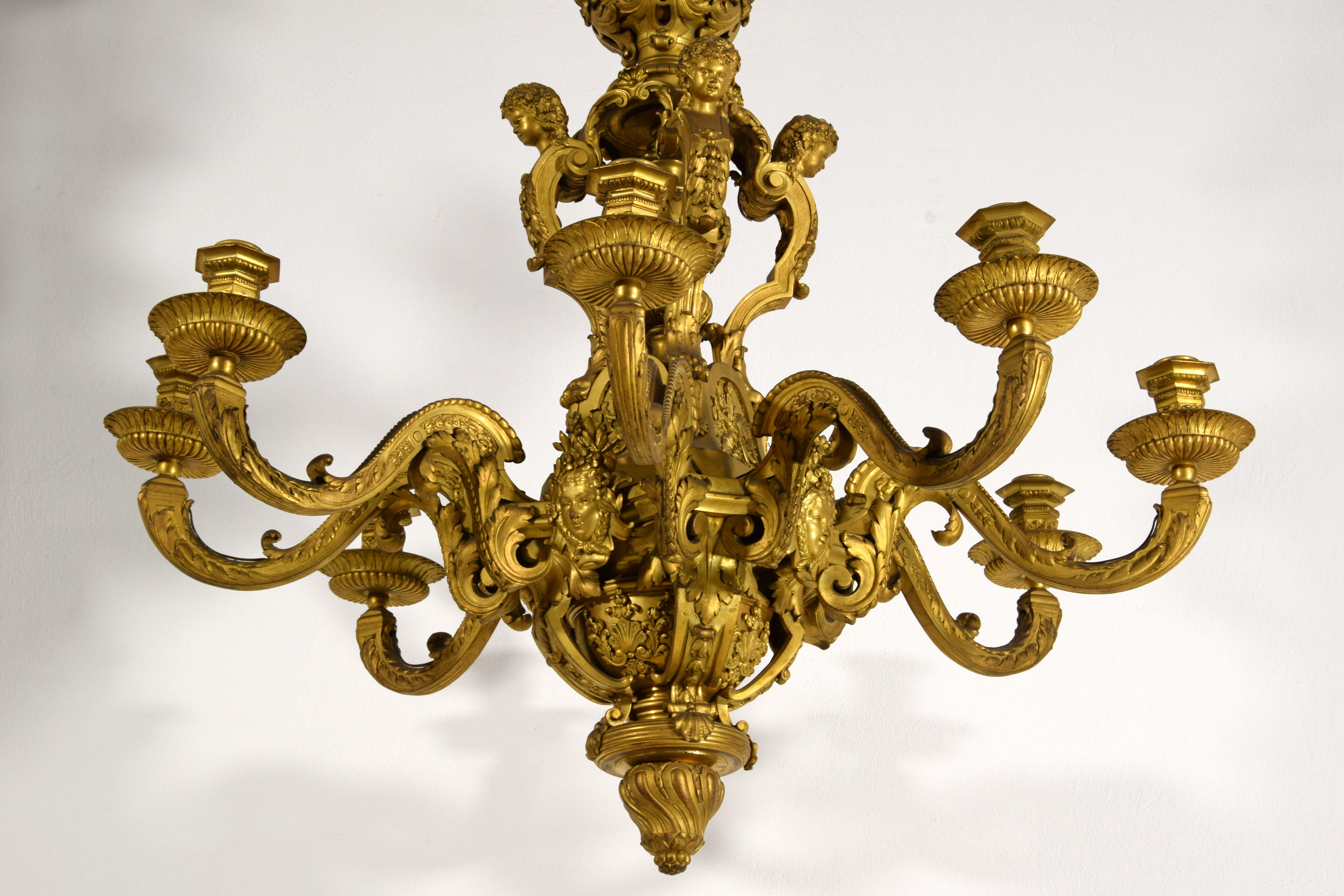 Araña de Bronce Dorado, Francia, Estilo Régence, Segunda Mitad del Siglo XIX en venta 13