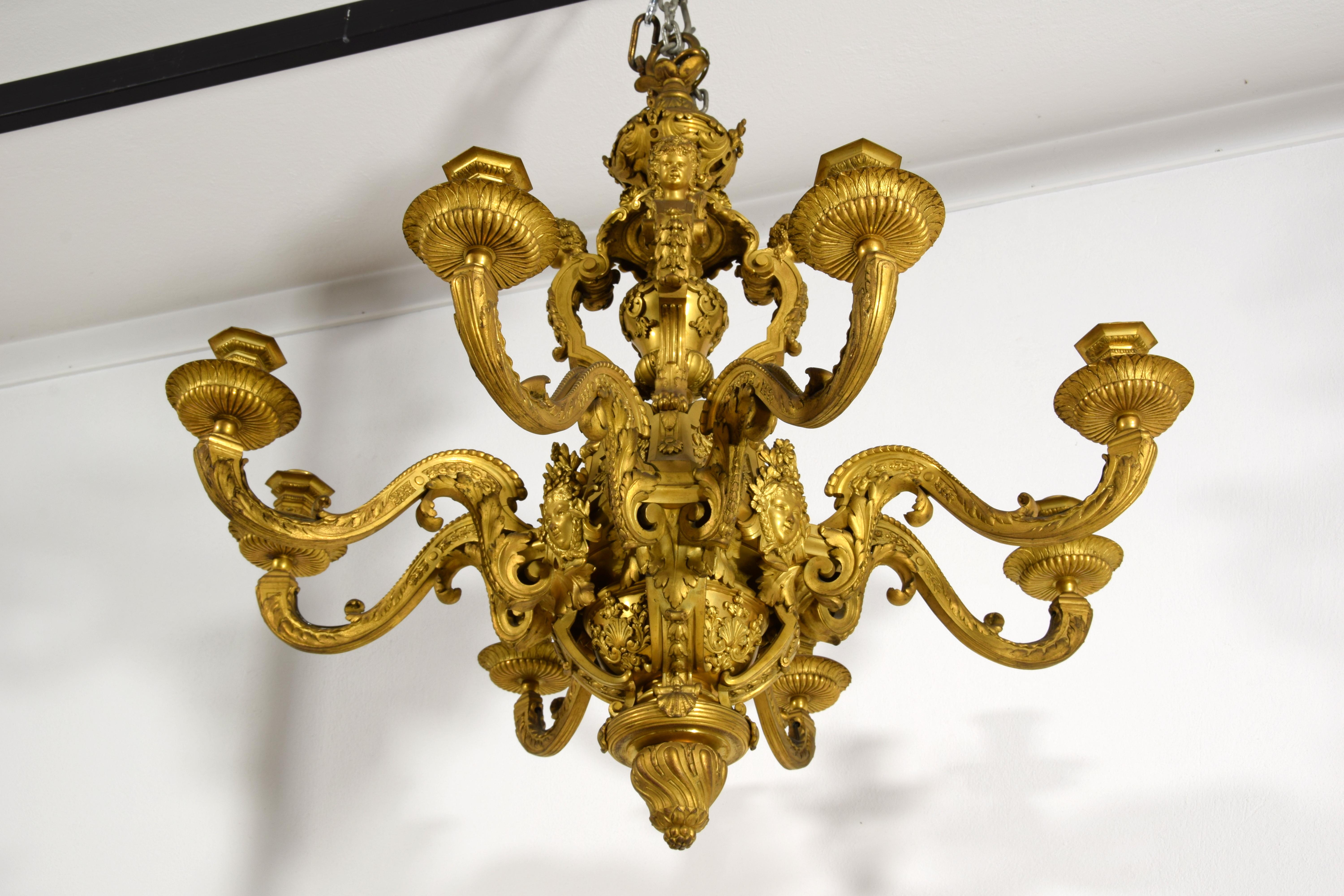 Araña de Bronce Dorado, Francia, Estilo Régence, Segunda Mitad del Siglo XIX en venta 14