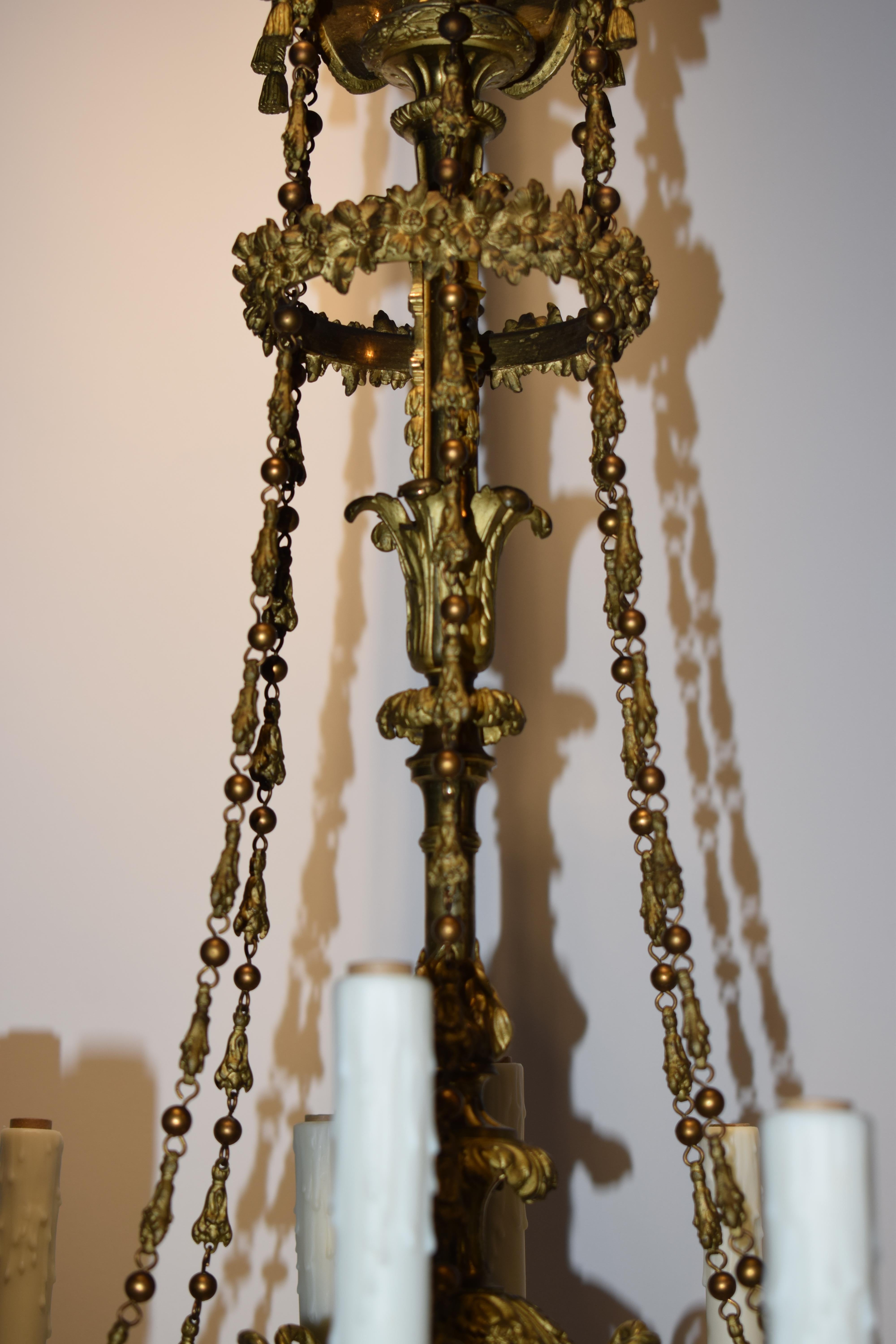 Gilt Bronze Chandelier originally for candles For Sale 2