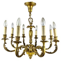 Vergoldeter Bronze-Kronleuchter  8-Horn-Beleuchtung, Frankreich, 20. Jahrhundert