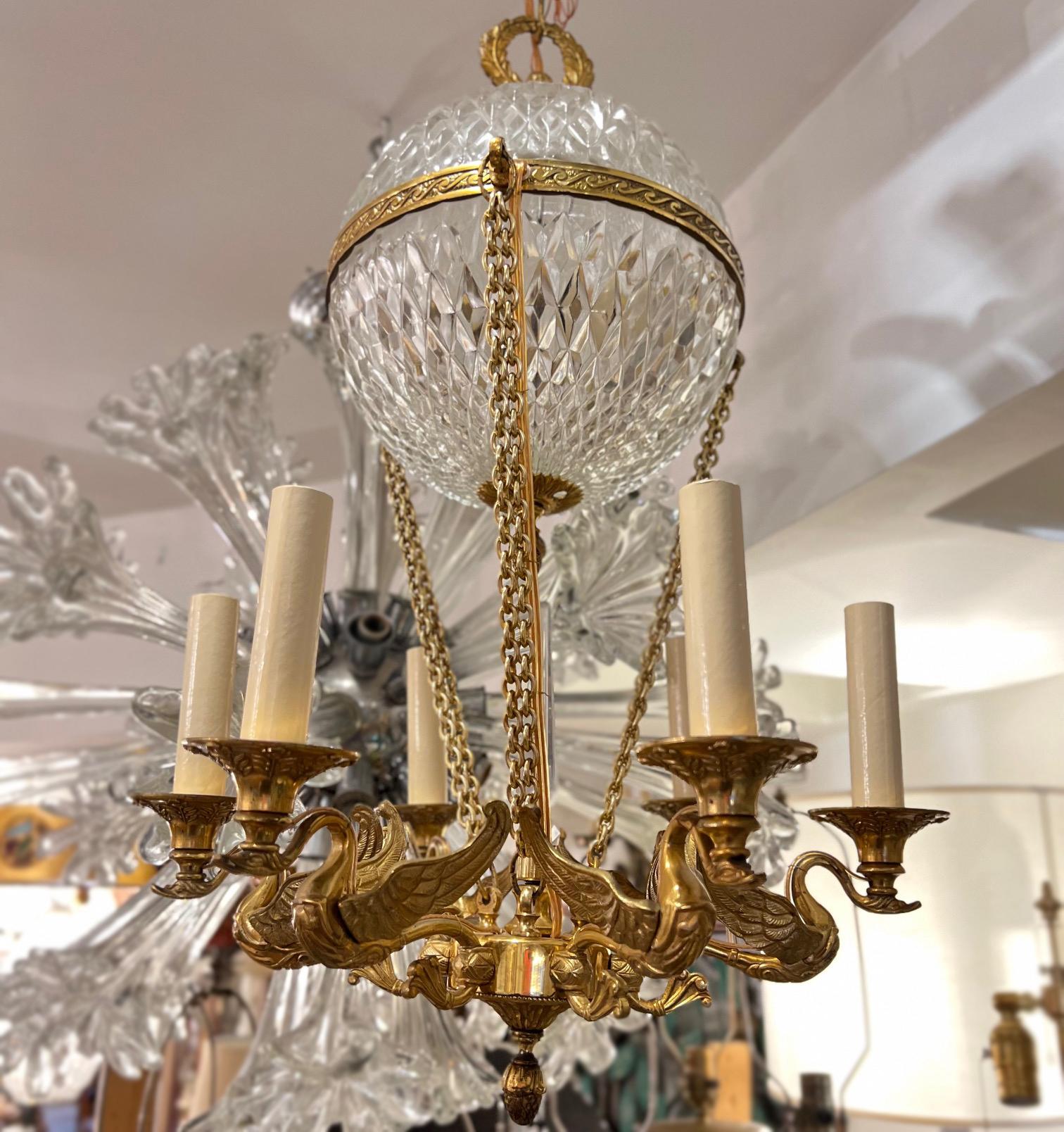 Gilt Bronze Chandelier with Crystal Insets 6
