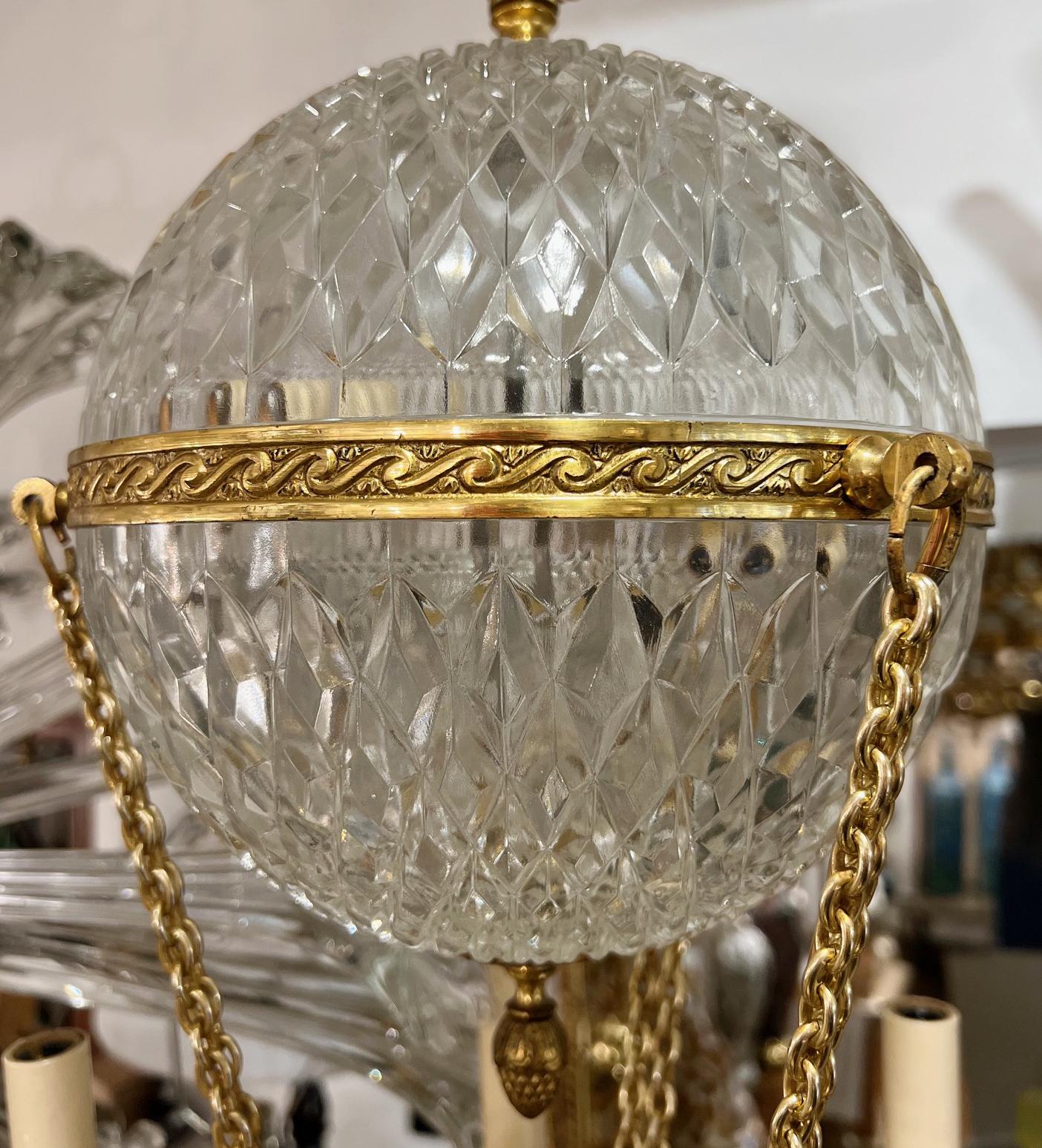 French Gilt Bronze Chandelier with Crystal Insets
