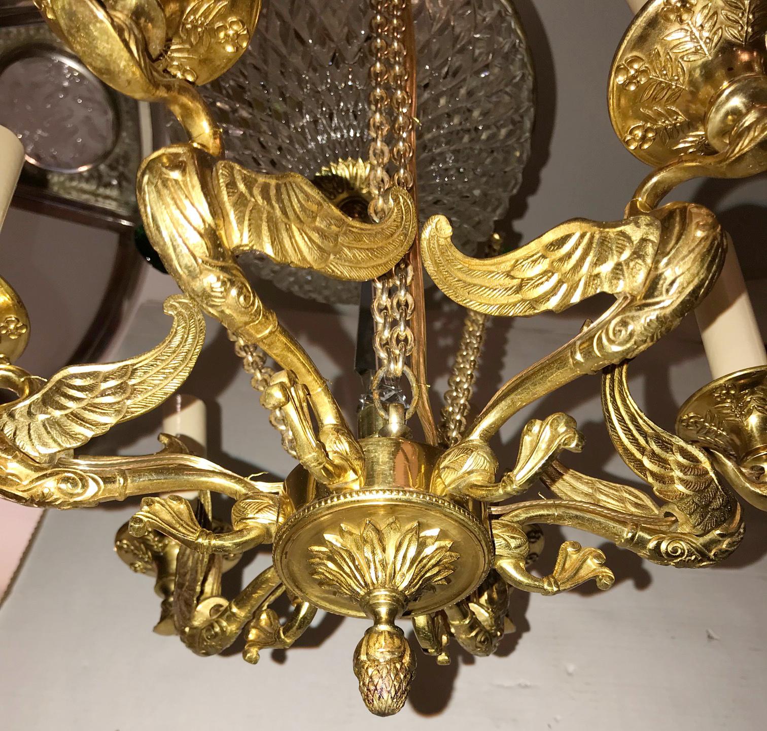Early 20th Century Gilt Bronze Chandelier with Crystal Insets