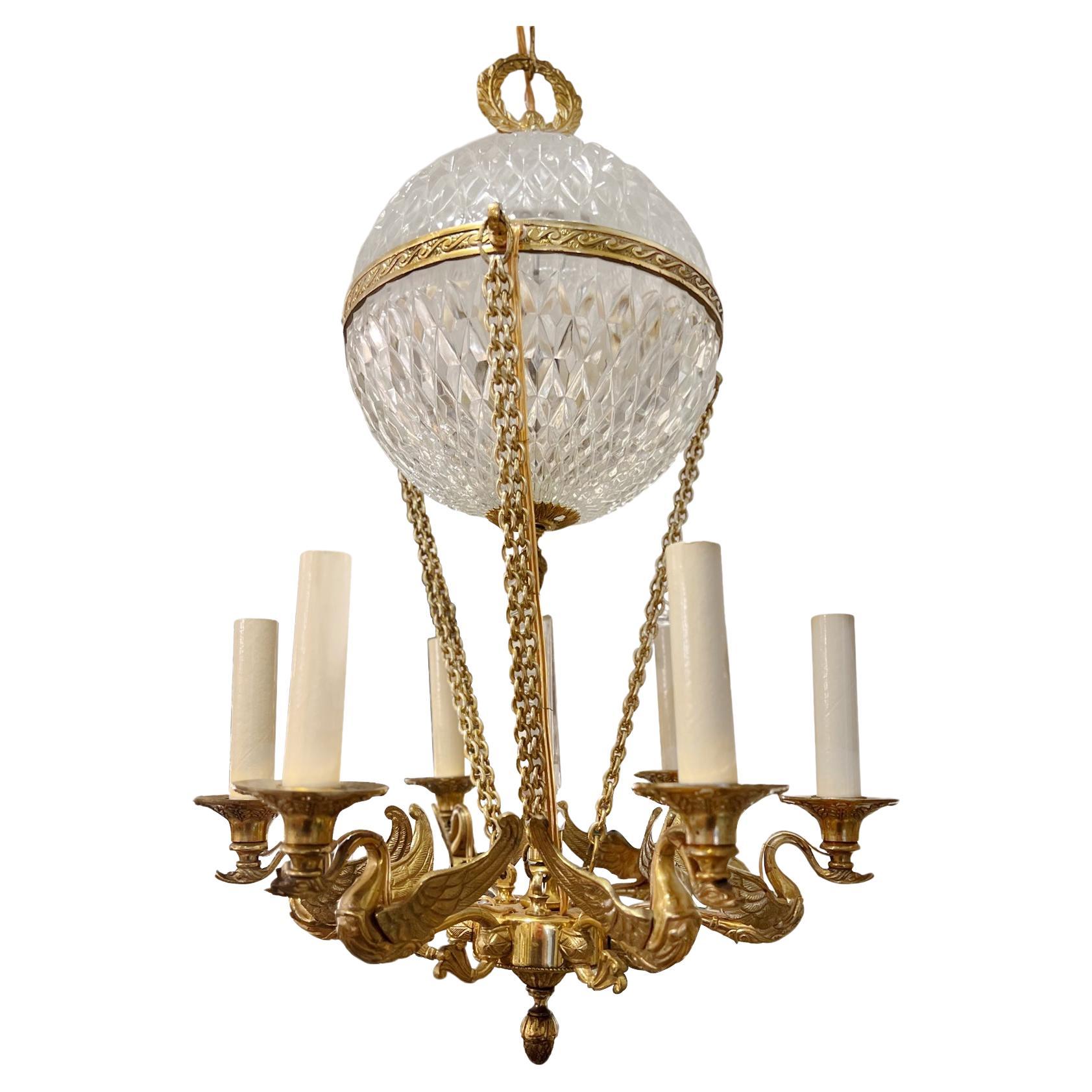 Gilt Bronze Chandelier with Crystal Insets