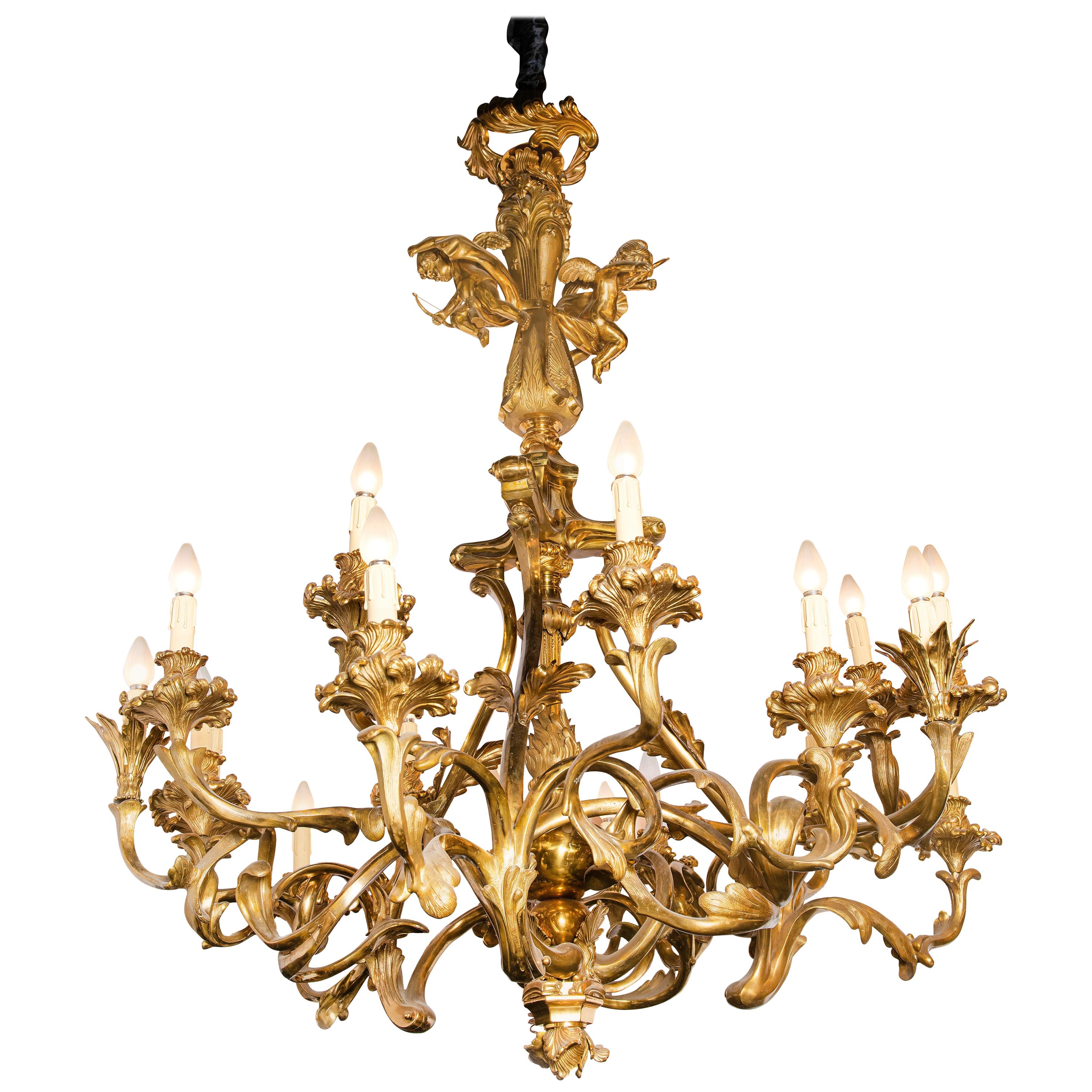 Gilt Bronze Chandelier with Lost-Wax Process, France, circa 1890 For Sale