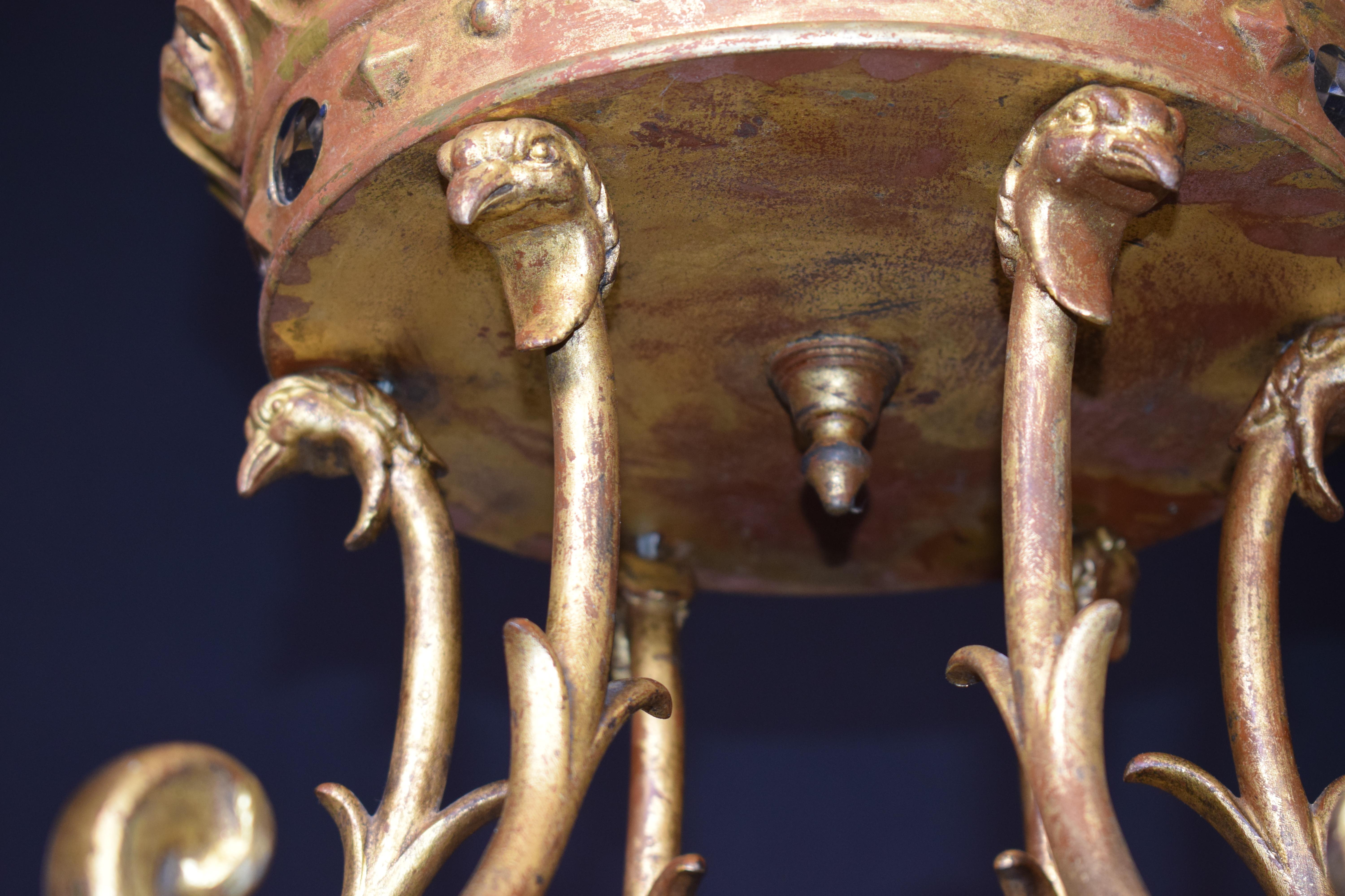 Lustre en bronze doré avec pendentifs en cristal de roche en vente 2