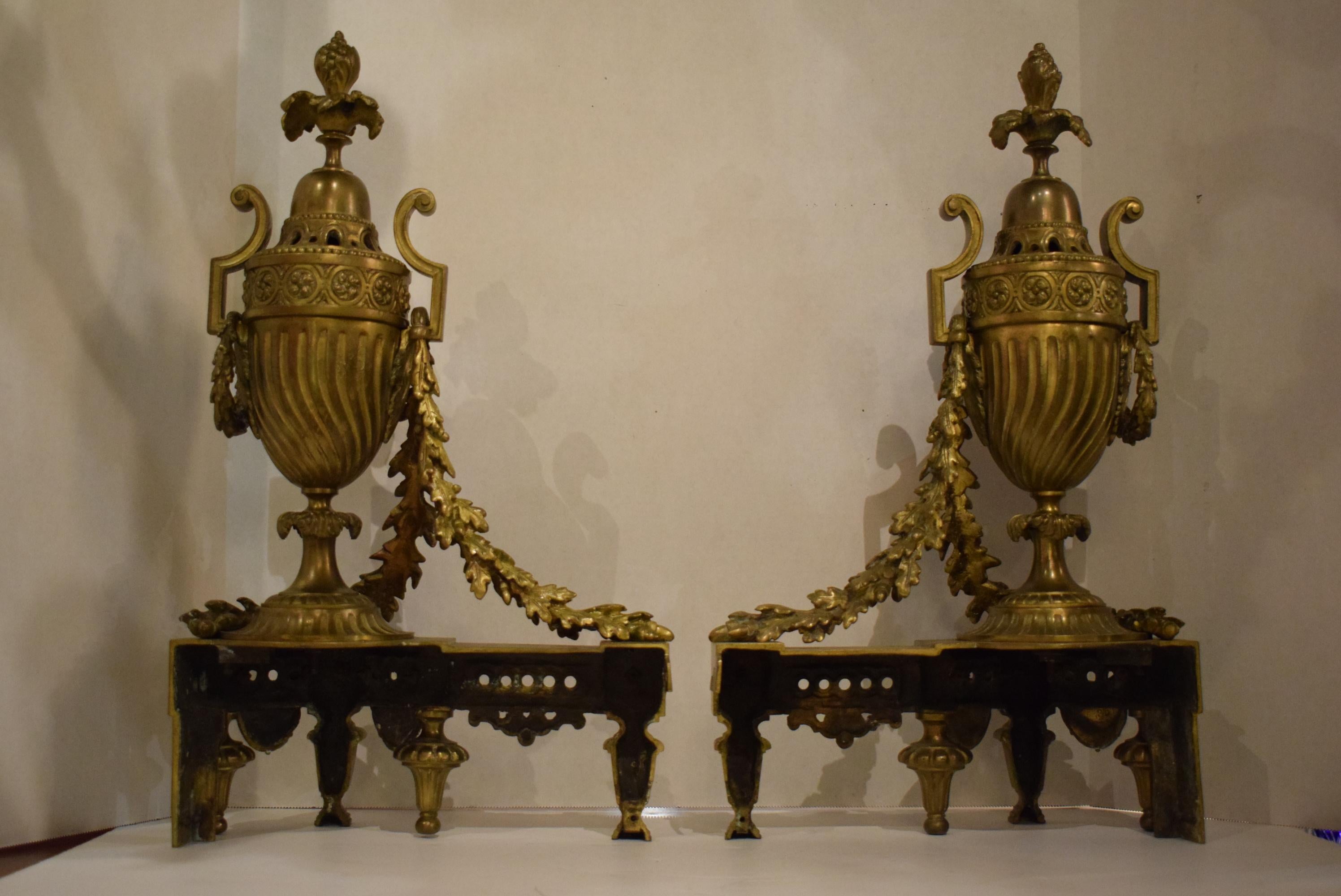 French Gilt Bronze Chenets, France, circa 1860 For Sale