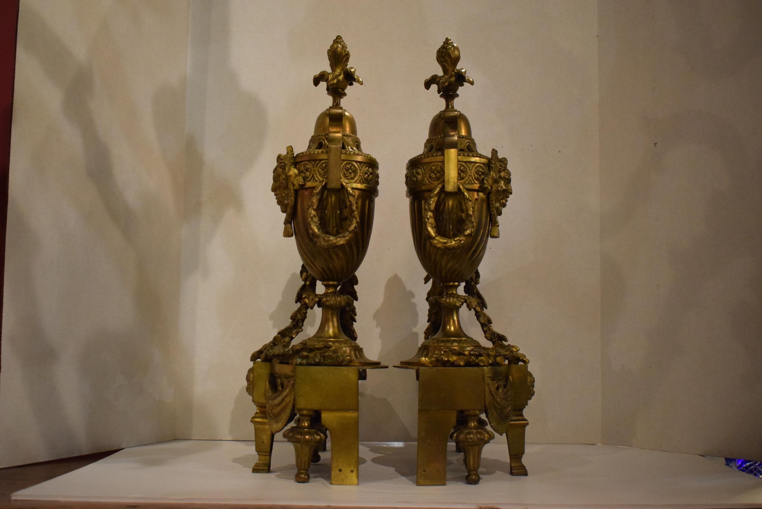 Gilt Bronze Chenets, France, circa 1860 In Good Condition For Sale In Atlanta, GA