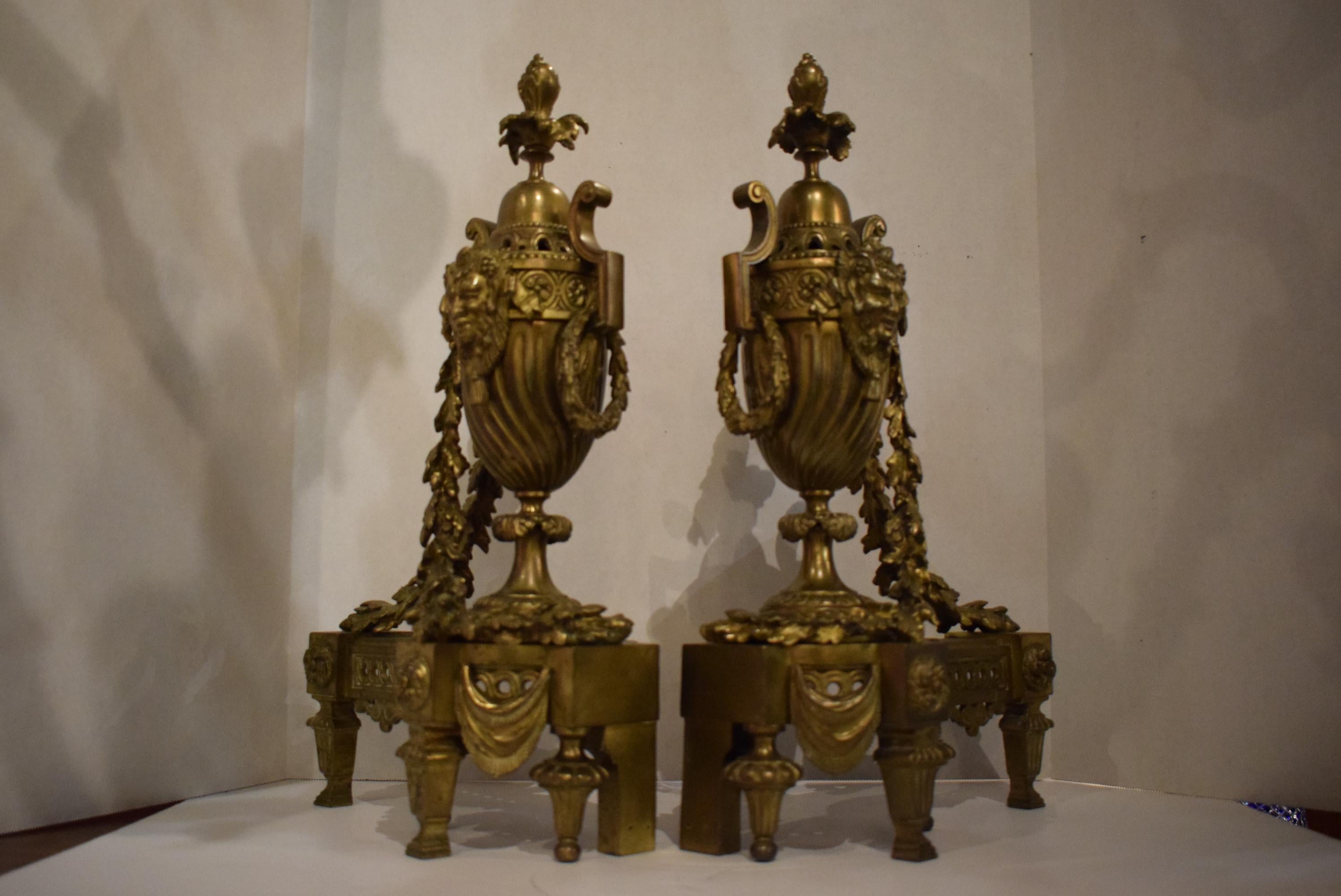 Mid-19th Century Gilt Bronze Chenets, France, circa 1860 For Sale