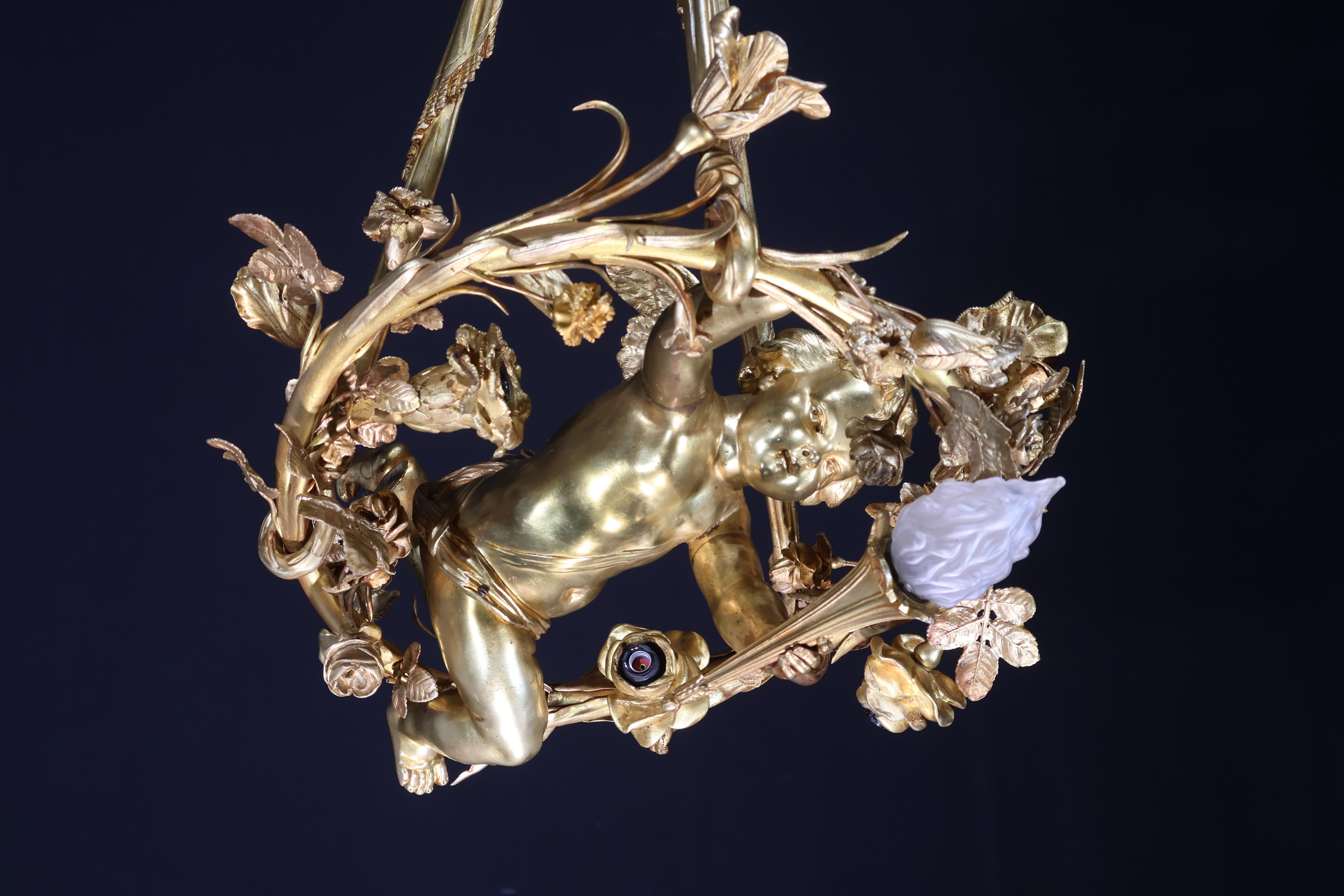 Araña Querubín Bronce Dorado en venta 5